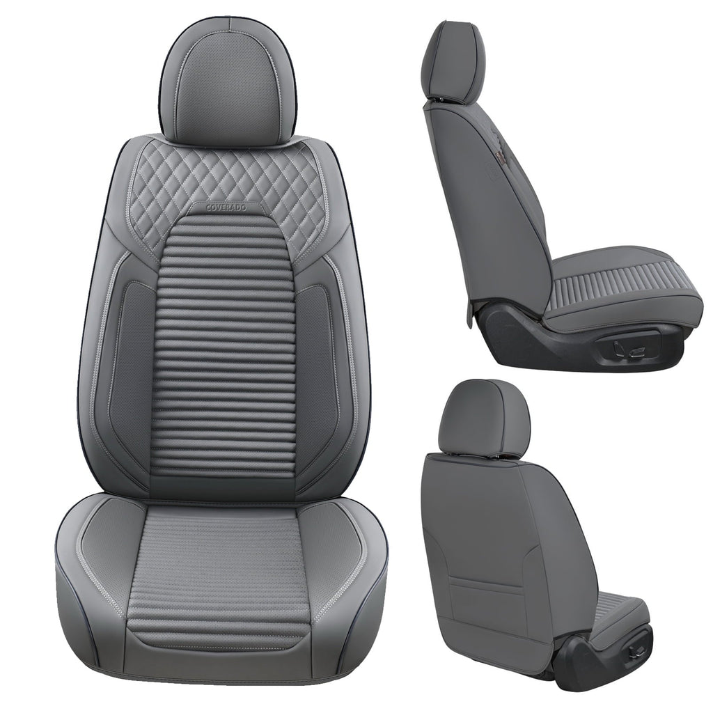Coverado Premium Leather Car Seat Covers Gray Full Set, Fashion Auto Front and Back Seat Covers 13 Pieces,  Seat Protectors Interior Accessories Universal Fit Sedan, SUVs, Pickup Trucks