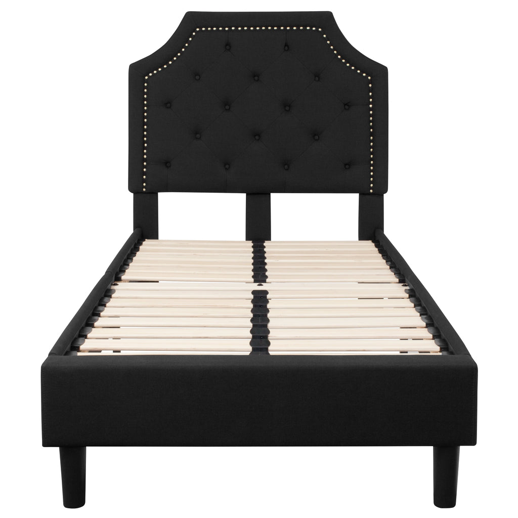Flash Furniture Brighton Twin Size Tufted Upholstered Platform Bed in Black Fabric