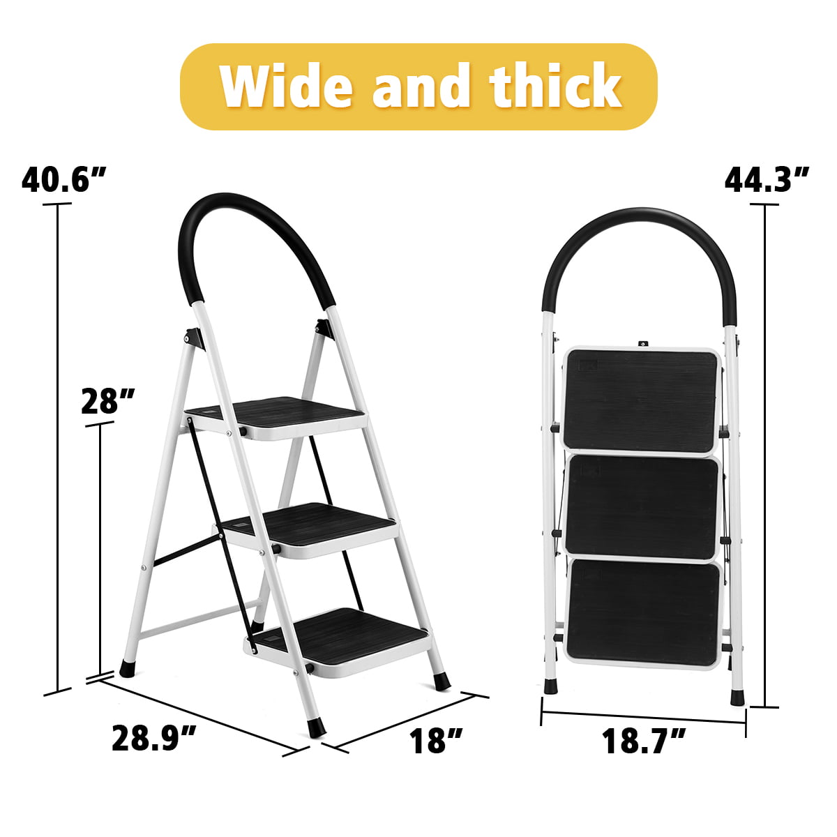 KingSo 3 Step Ladder, Folding Stool with Steel Wide Anti-Slip Pedal and Handgrip