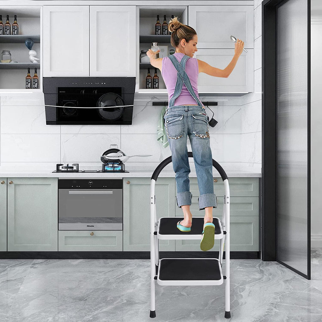 SUGIFT 2 Step Ladder Folding Step Stool with Anti-Slip Pedal Steel Ladder for Household, Kitchen and Office