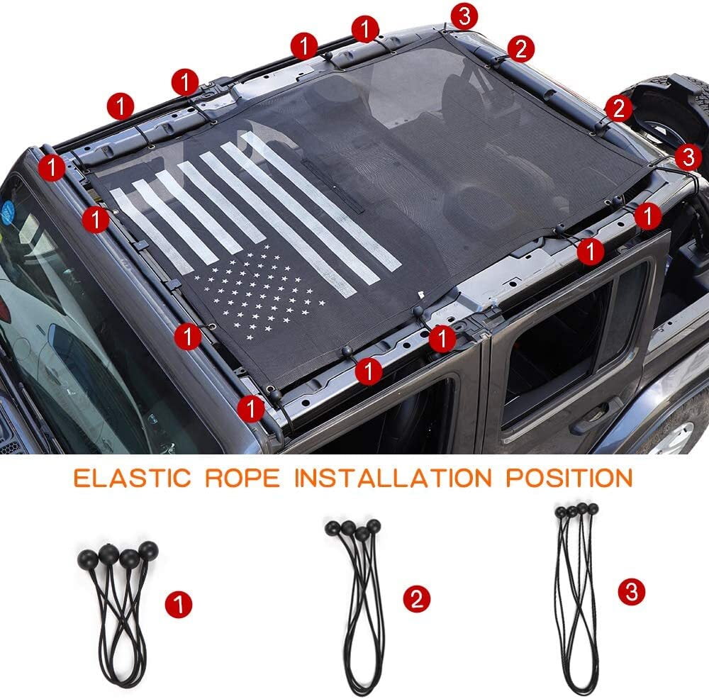 CheroCar Sunshade Bikini Top Mesh Sun Shade for Jeep Wrangler JL JLU 4-Door 2018-2022, Black