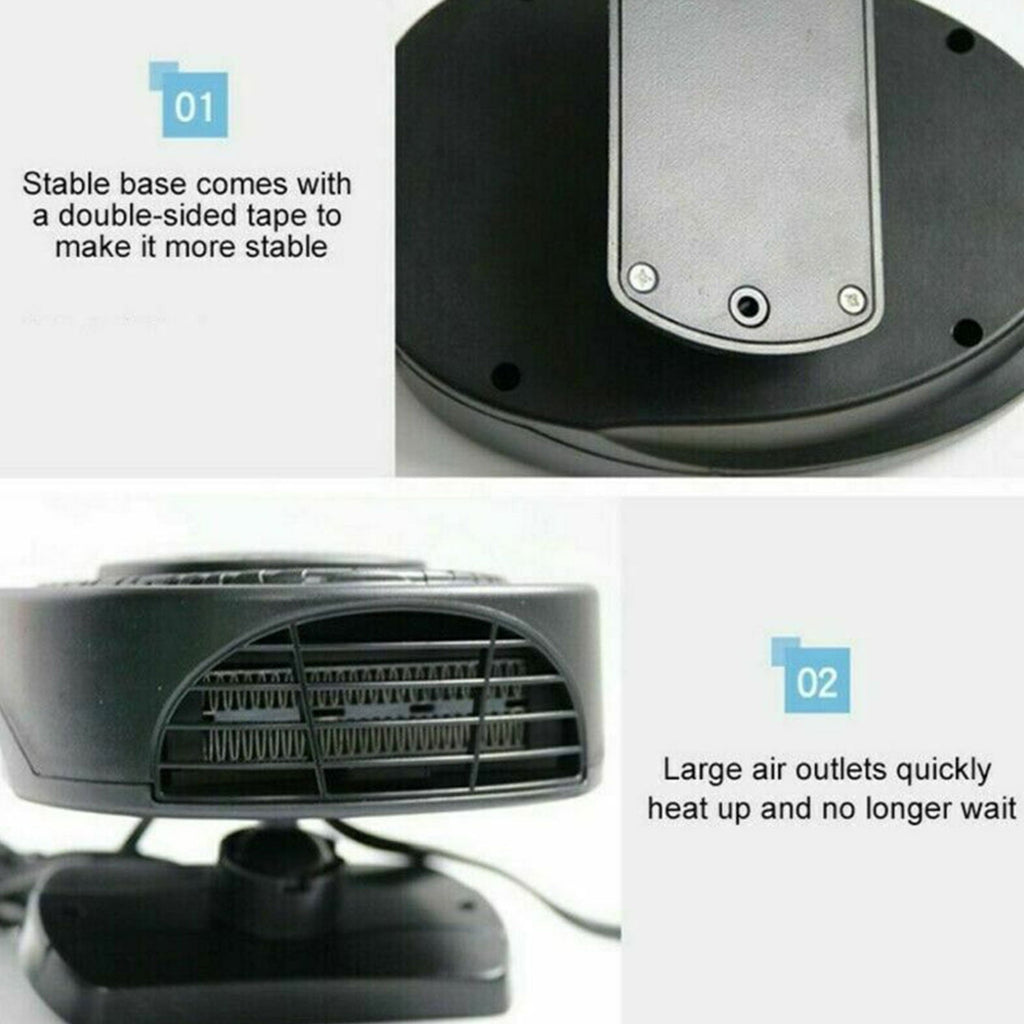 Car Defroster Defogger 12V Truck Car Heat Cooling Fan, Portable Car Heater, Plug Adjustable Thermostat in Cigarette Lighter 150W 3-Outlet Plug USB, Black
