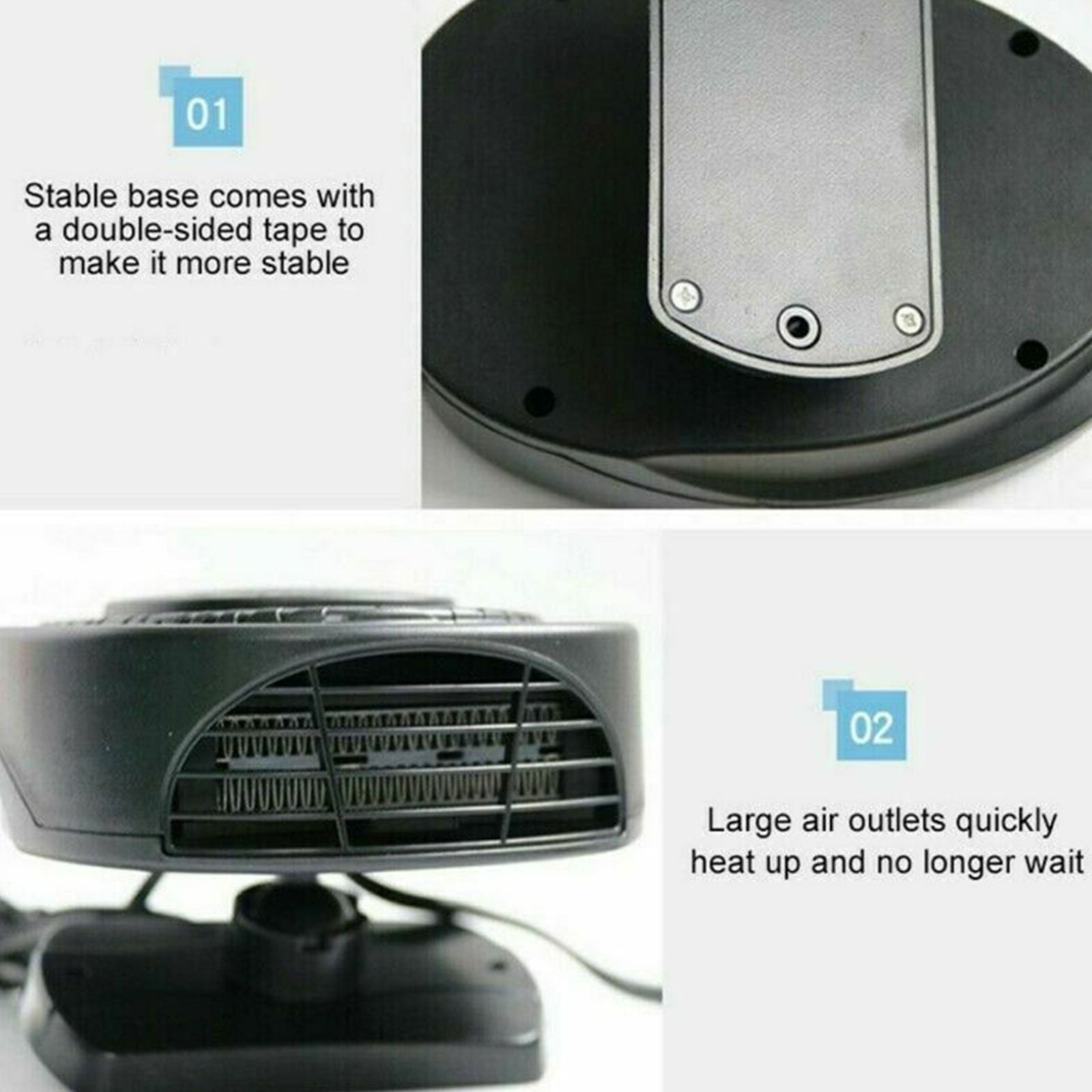 Car Defroster Defogger 12V Truck Car Heat Cooling Fan, Portable Car Heater, Plug Adjustable Thermostat in Cigarette Lighter 150W 3-Outlet Plug USB, Black