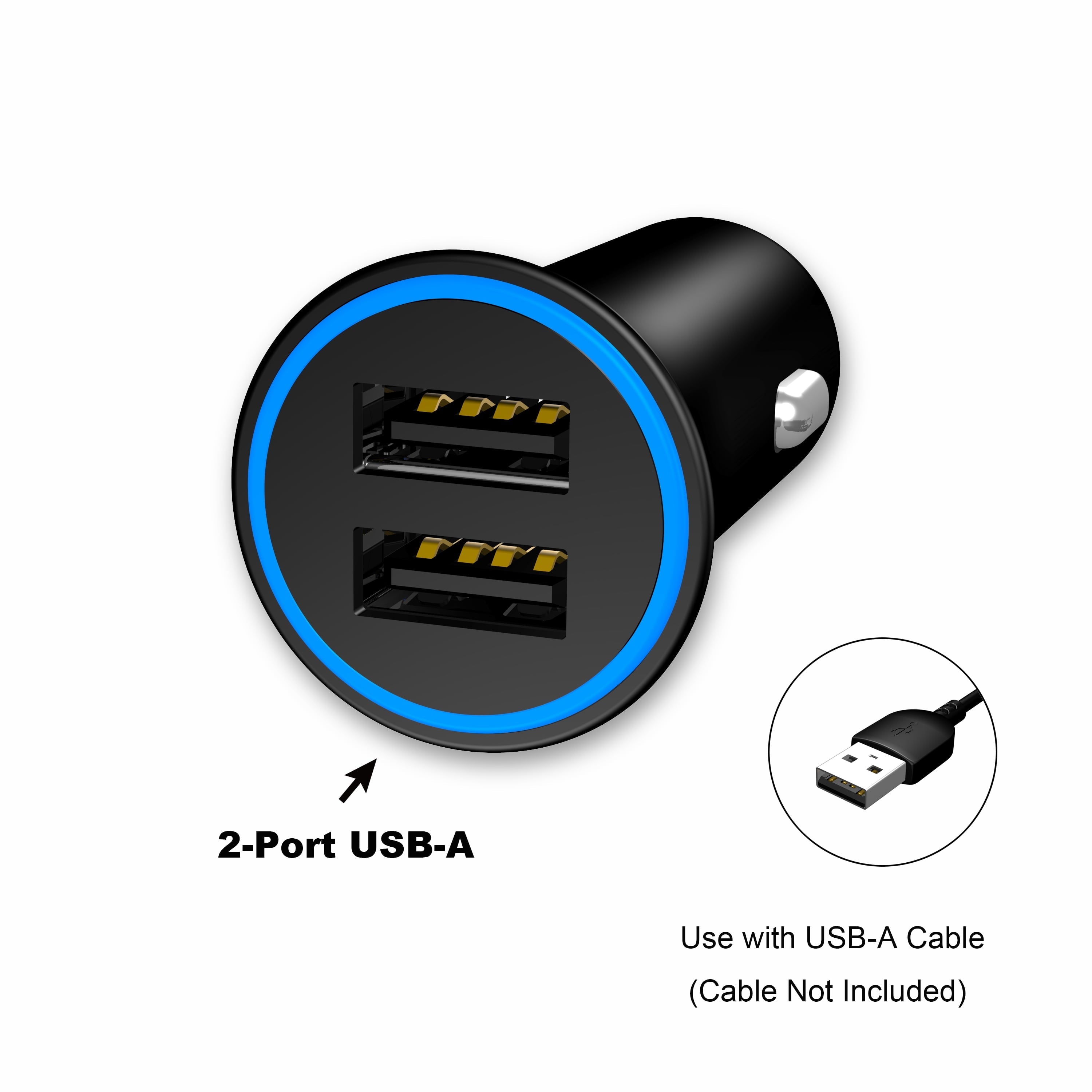 onn. Dual-Port Car Charger, Black,LED power indicator, cell phone charger, charge an additional device at the same time,universal device. Friendly plug into car’s DC adapter.