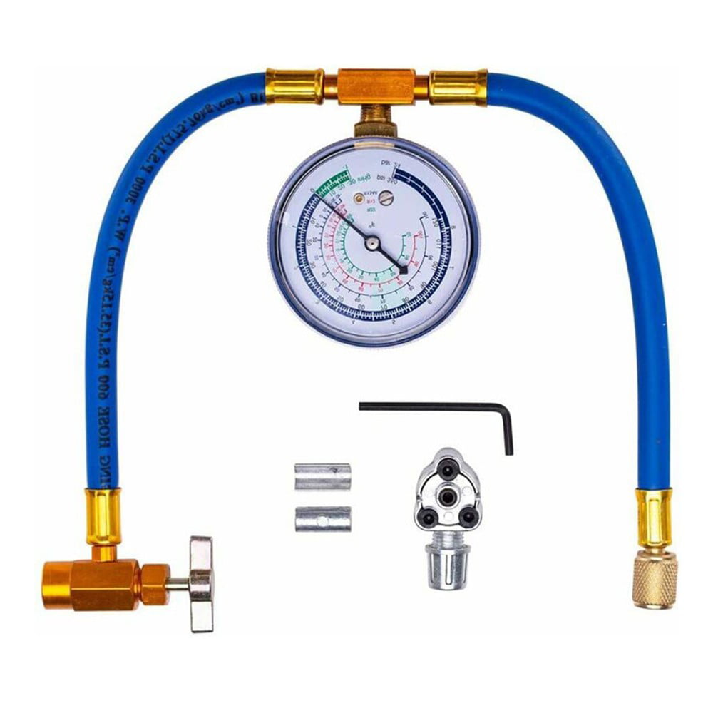 Bullet Piercing Tap Valve Kit R134A Charging Hose Can Tap with Gauge R-12/R-22