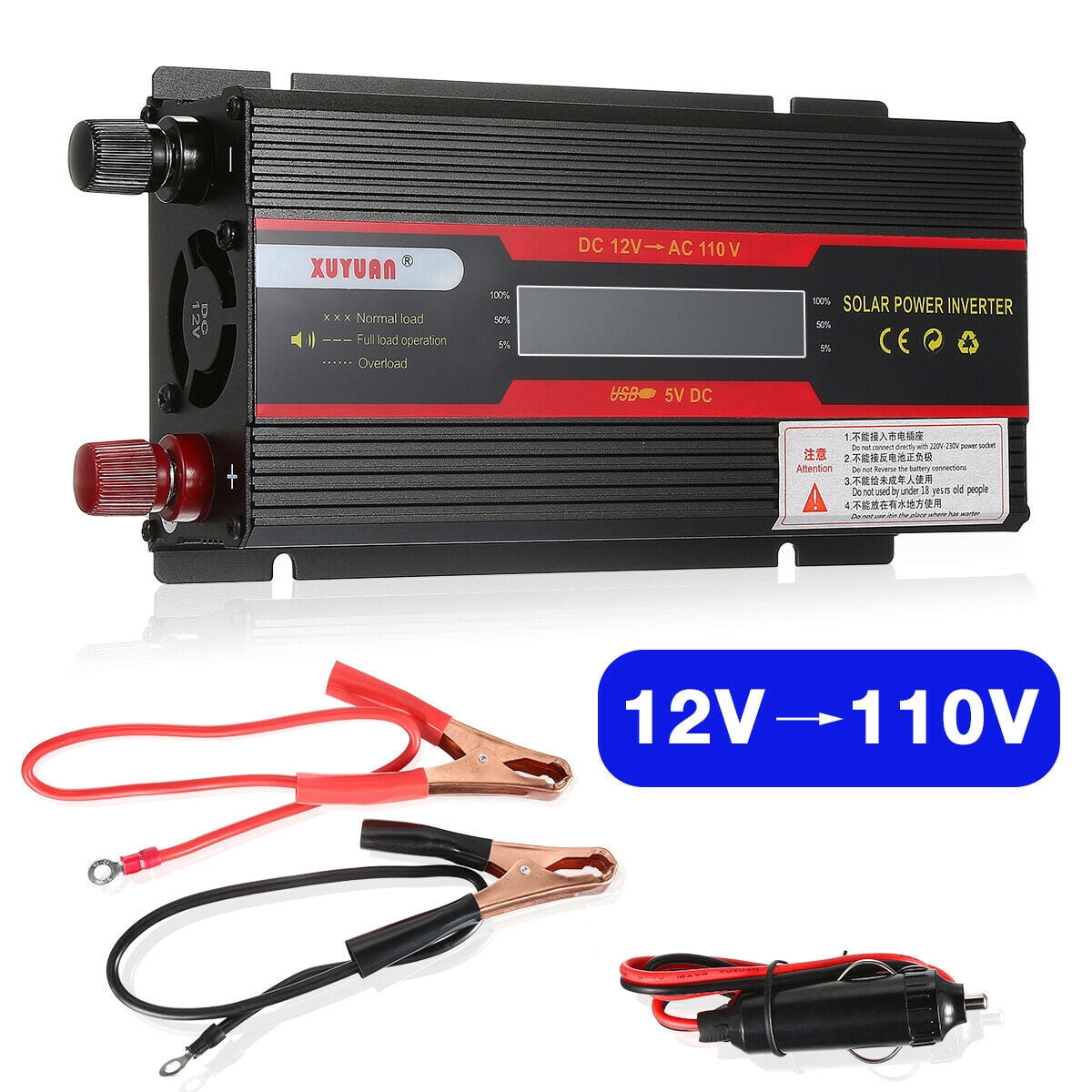 "Car Inverter 6000W, DC 12V to AC 110V Power Inverter with Dual Smart USB Ports Car Adapter Pure Sine Wave Power Voltage Transformer Converter"