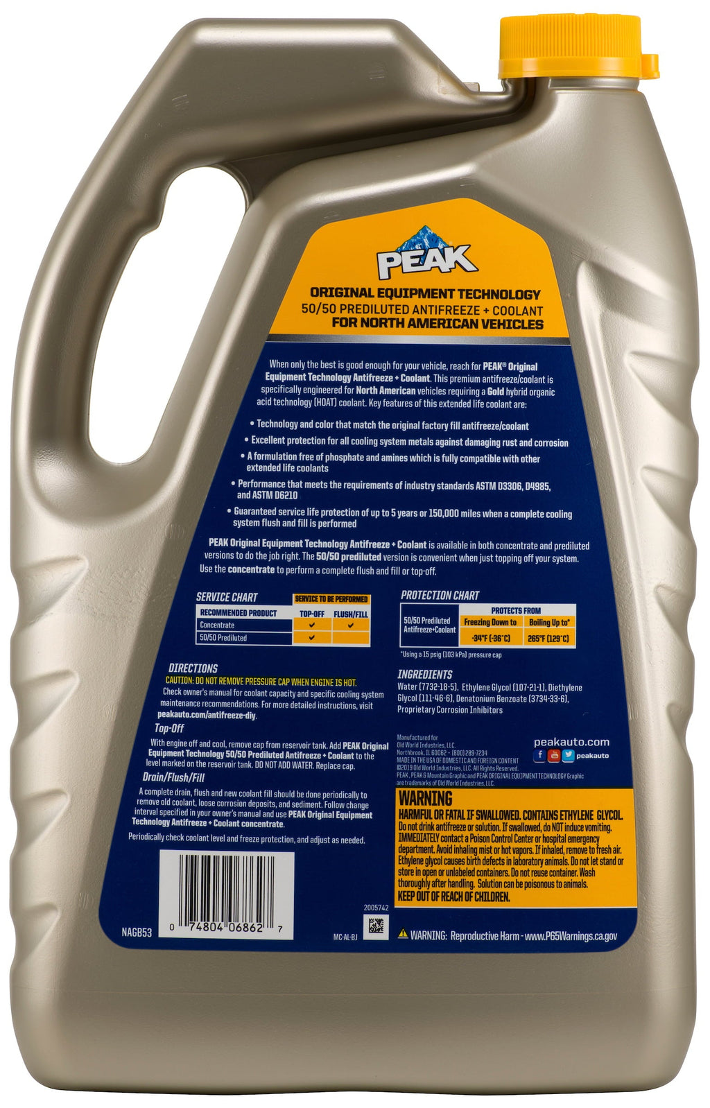 PEAK Original Equipment Technology Antifreeze + Coolant for North American Vehicles - Gold