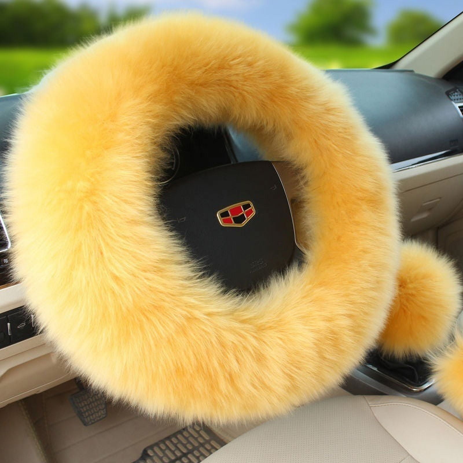 Hot 3Pcs/Set Woolen Winter Soft Warm Fuzzy Steering Wheel Cover Long Plush Handbrake Car Accessory Pink/Saffron Yellow/Black/Wine Red/Beige