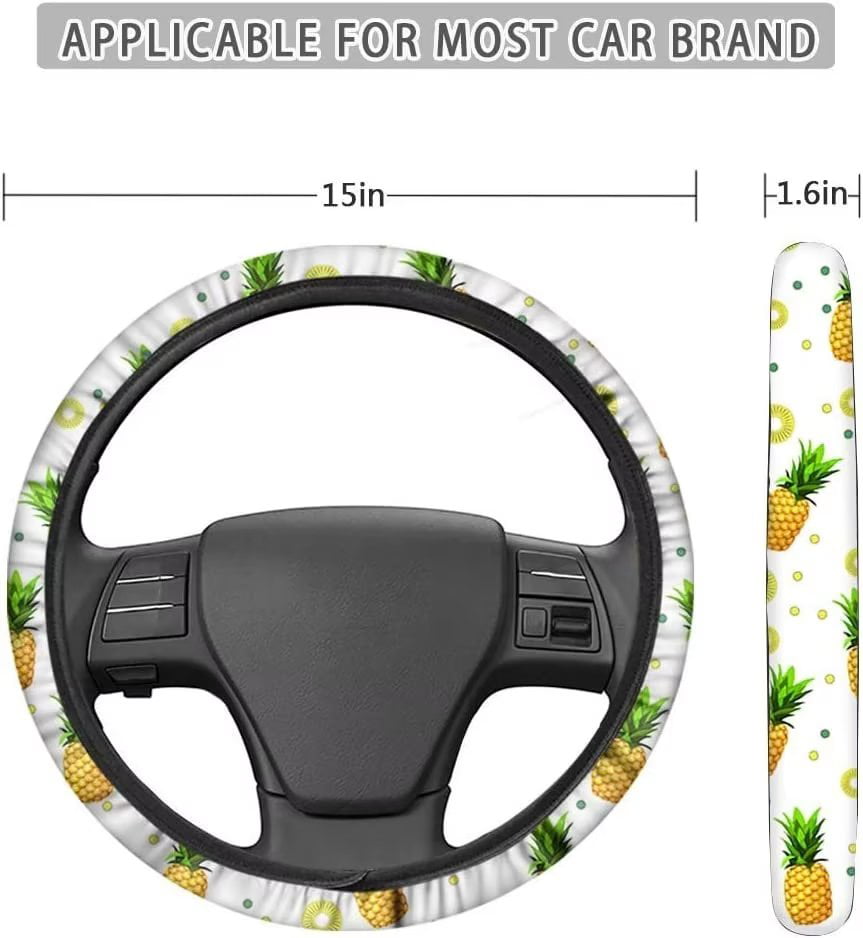 Pzuqiu Cow Print Car Accessories Front Car Seat Cover with Steering Wheel Cover+ Automotive Cup Holders+ Car Key Fob Cover+Seat Belt Pads Cover+ Center Console Pad Full Set 10-pcs Black White