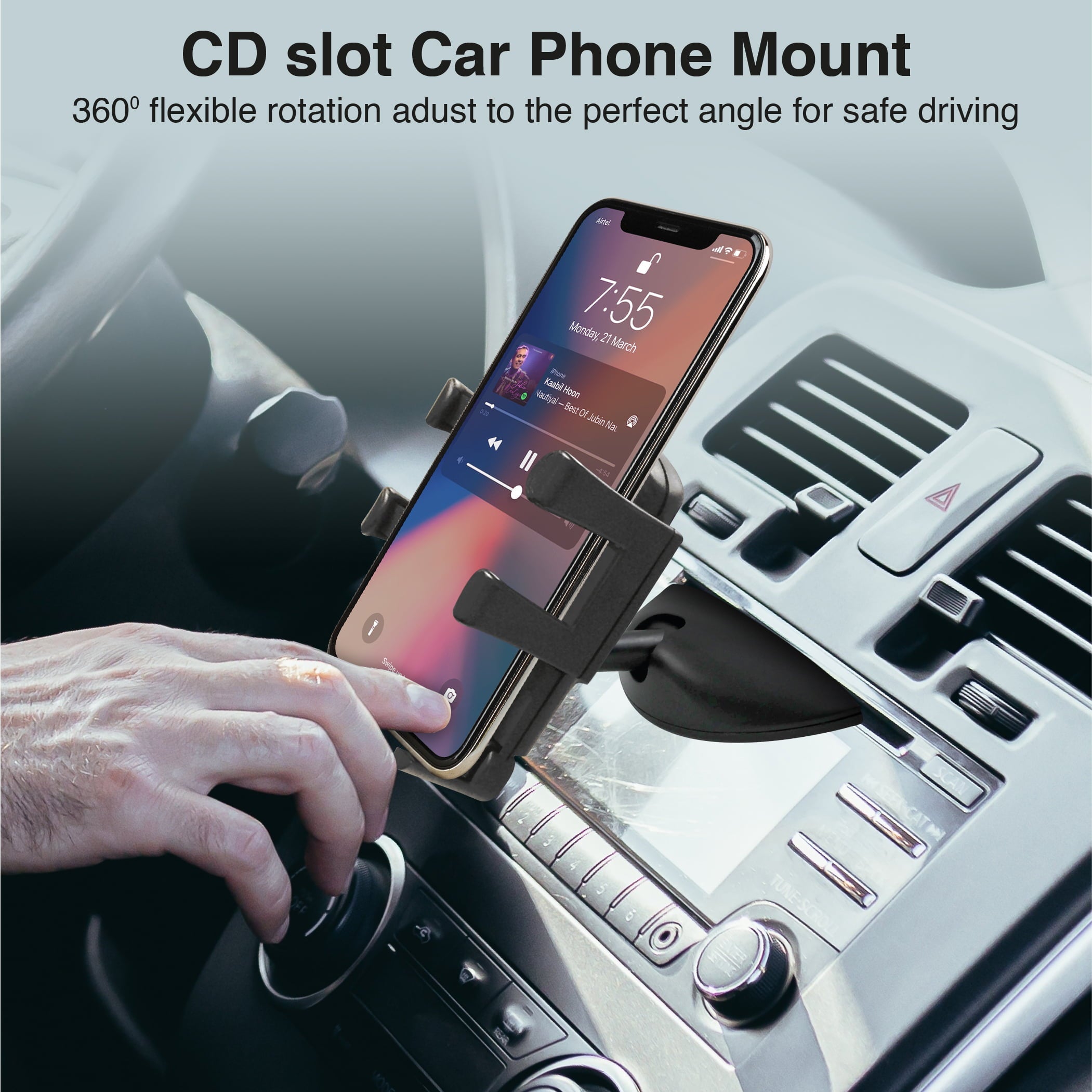 Premier CD Slot Phone Mount and Holder with Expandable Grip for all Mobile Devices, Black