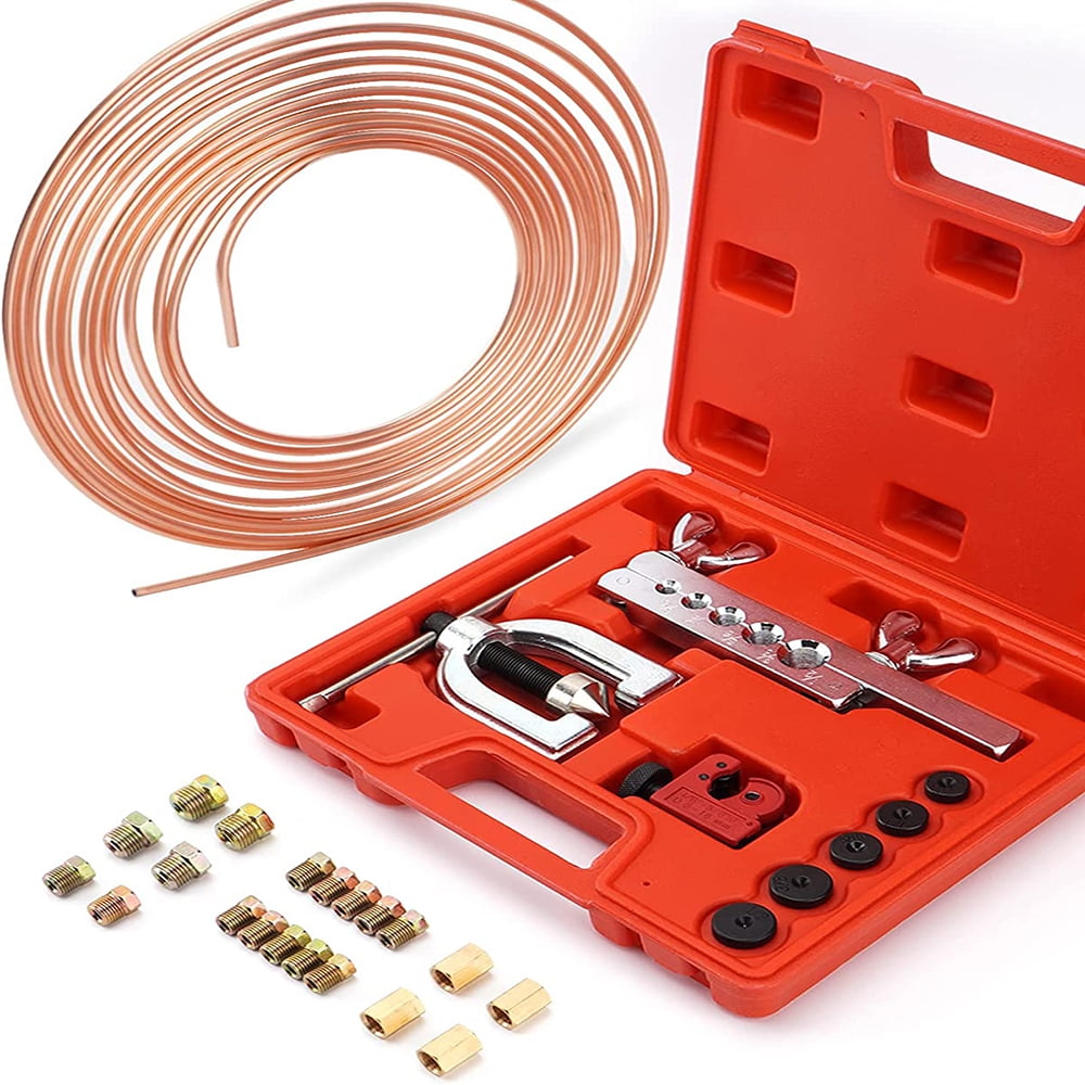 3/16 Copper Coated Car Brake Line Kit + Brake Line Double & Single Flaring Tool Kit, 25 ft
