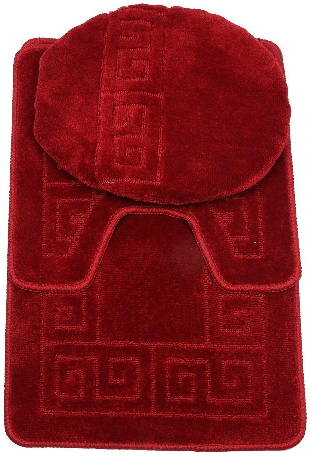 3-Piece Bath Rug Set Pattern Bathroom Rug Set | Rug (50cmx80cm), large Contour Mat (50cmX50cm) with Lid Cover (46cmX48CM) Burgundy