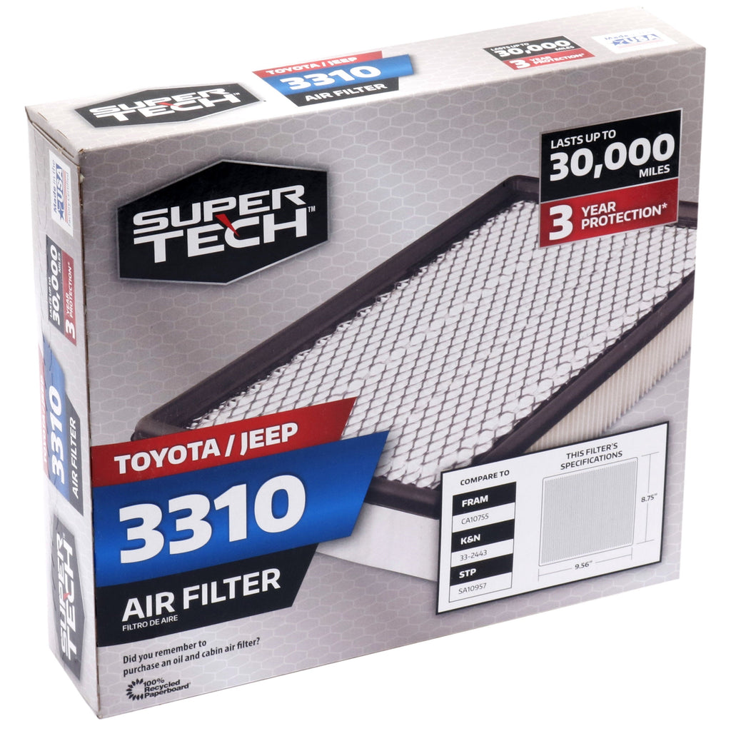 Super Tech Engine Air Filter, 3310, Replacement Filter for Dodge, Jeep, Lexus and Toyota Fits select: 2019-2023 TOYOTA RAV4, 2012-2023 TOYOTA CAMRY