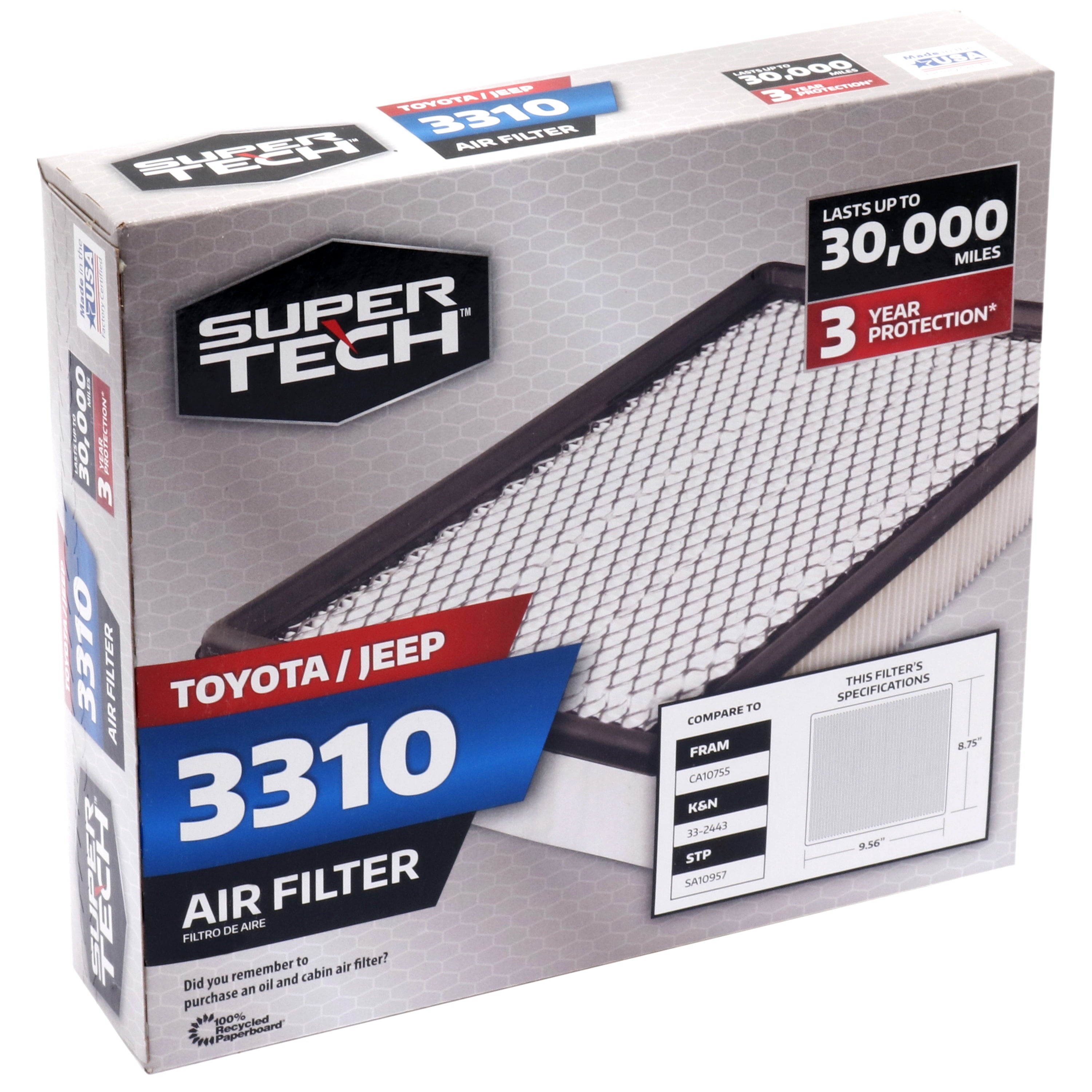 Super Tech Engine Air Filter, 3310, Replacement Filter for Dodge, Jeep, Lexus and Toyota Fits select: 2019-2023 TOYOTA RAV4, 2012-2023 TOYOTA CAMRY