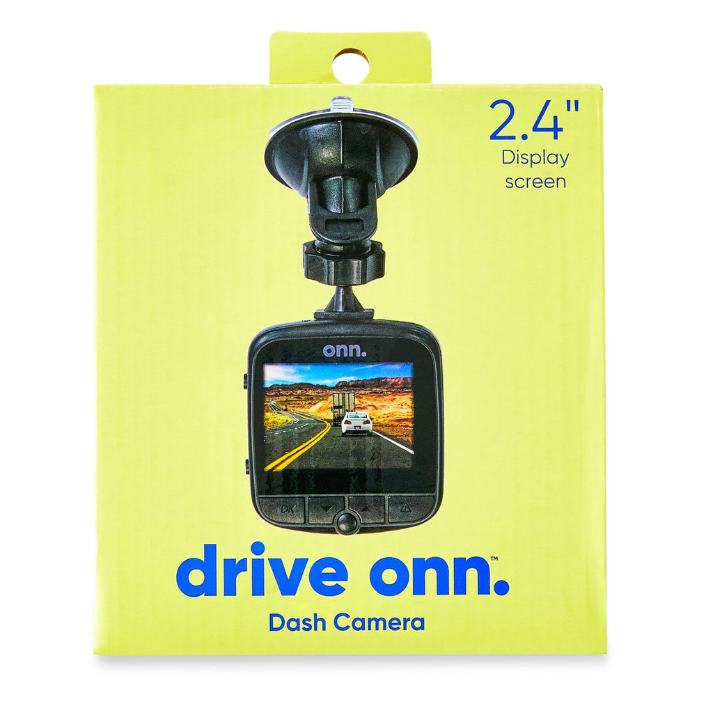 onn. 1080p HD Black Car Dash Cam, 2.4" LCD Screen, 110 Degree Vision Angle, Play Video Recordings, 0.5 lb.