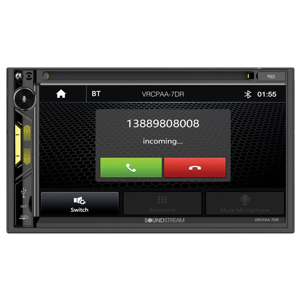 Soundstream VRCPAA-7DR 7" Double DIN DVD Head Unit with Apple CarPlay,Android Auto and Bluetooth