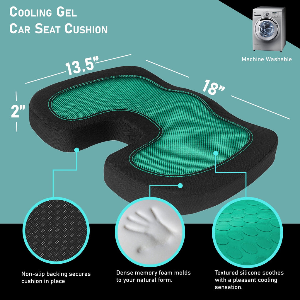 FH Group Ergonomic Cooling Gel AFFH1011YELLOW Yellow Memory Foam Car Cushion 2.2 lb. w. Air Freshener