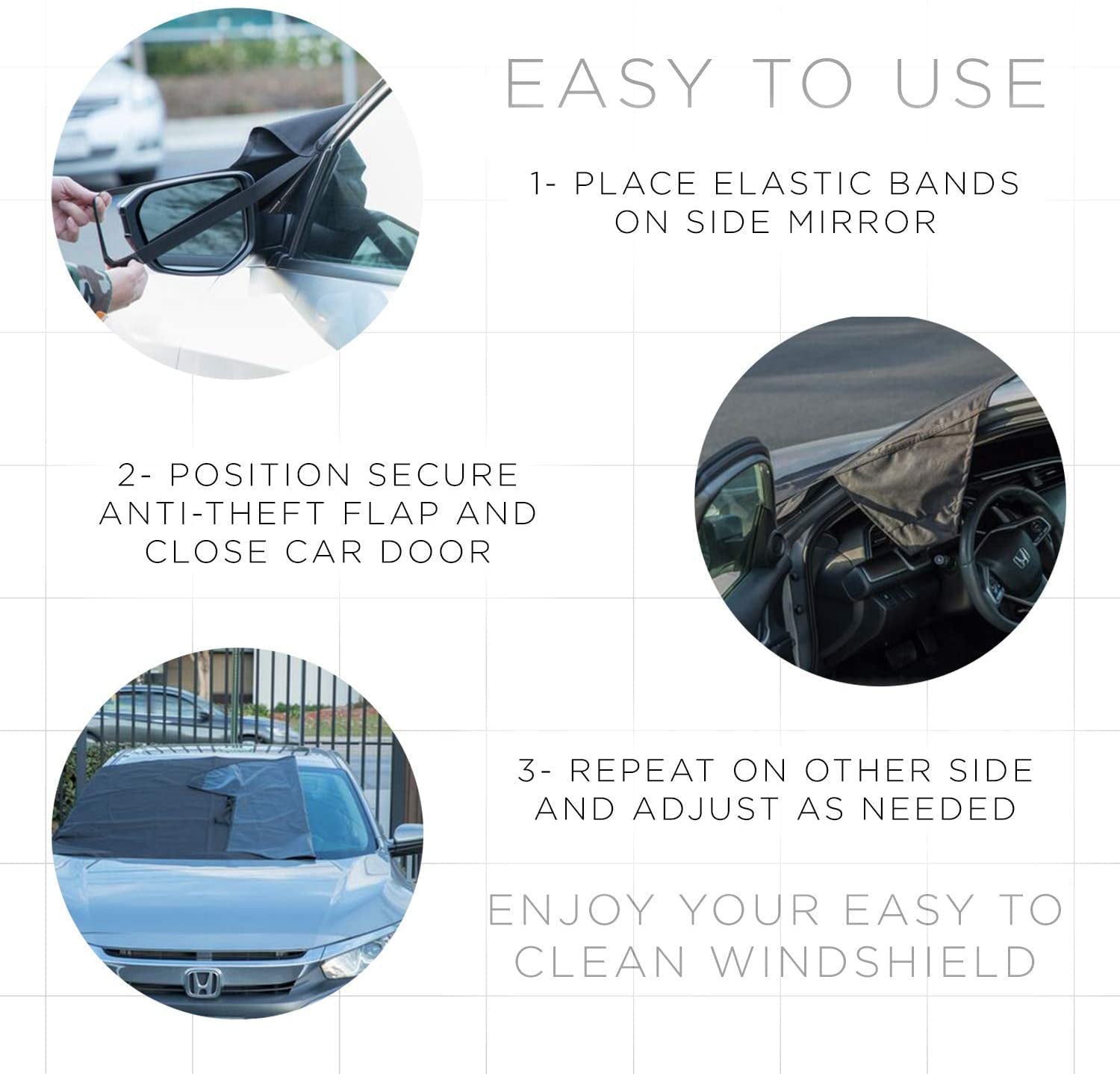 Oxgord Windshield Snow Cover Black Car Shade Ice Removal Winter Summer Universal Fit (Front Cover) (WSSC-01)