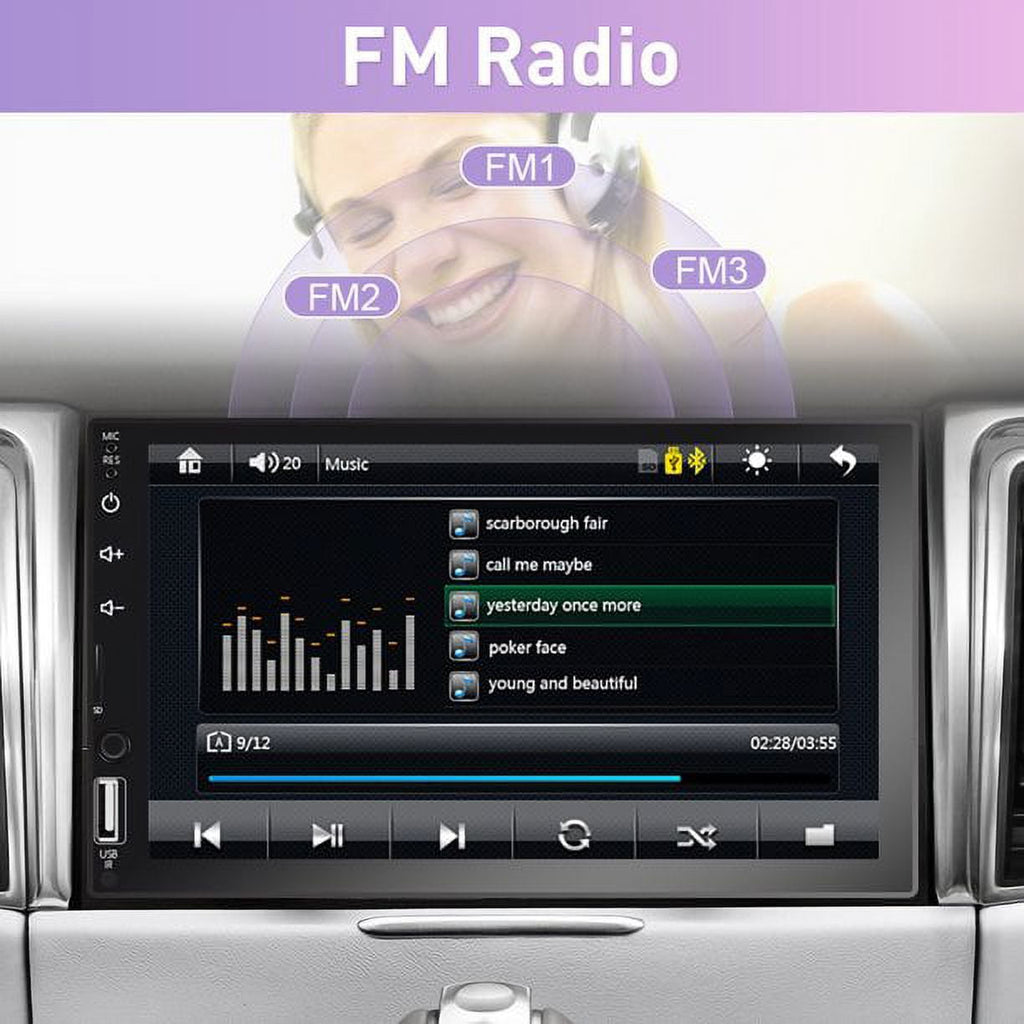 Podofo Double 2 Din 7'' Touch Screen Car Stereo Radio Carplay Android Auto Car Audio Car Multimedia MP5 Player Bluetooth Mirror Link FM USB Charging, with Backup Camera