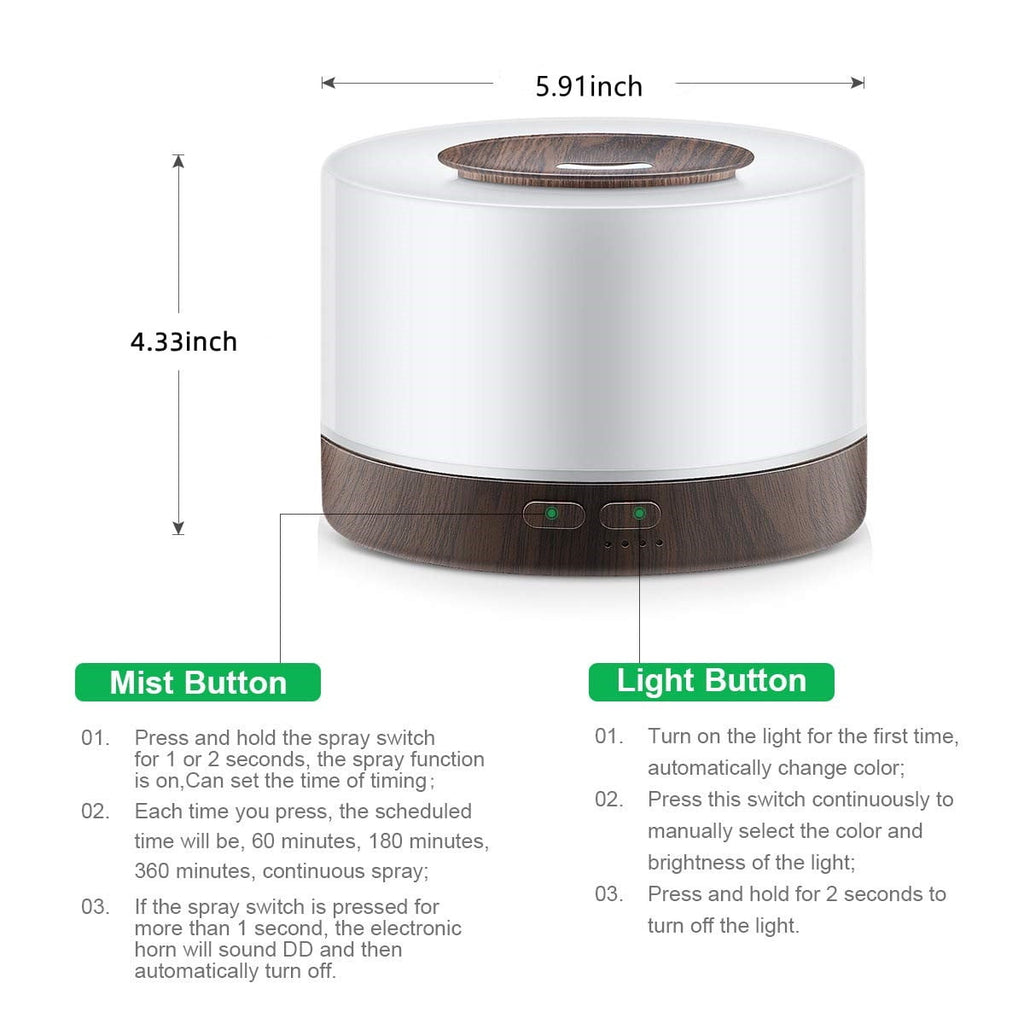 Aromatherapy Essential Oil Diffuser for Room: 500ml Aroma Air Humidifier Remote Control for Home Large & Small Rooms - Ultrasonic Cool Mist Diffusers Oils Vaporizer with Light & Timer Bedroom Office
