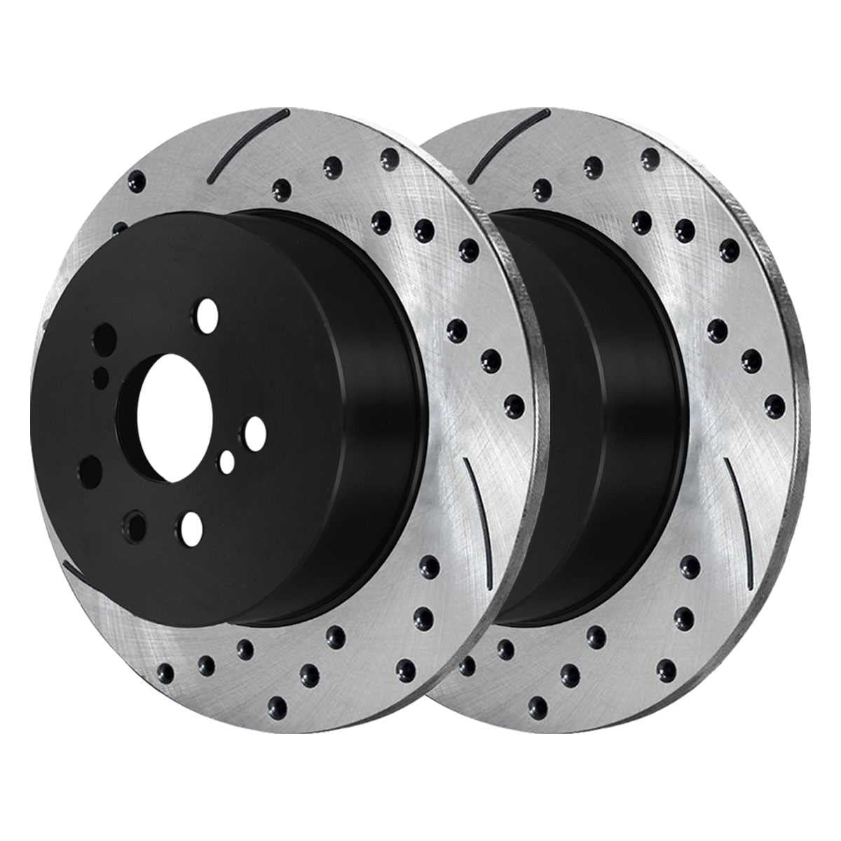 AutoShack Front and Rear Drilled Slotted Brake Rotors Black Performance Ceramic Pad Kit Replacement for 2007-2011 Toyota Camry 2008-2011 Avalon 2007 2008 2009 2010 Lexus ES350 2.4L 2.5L 3.5L V6 FWD