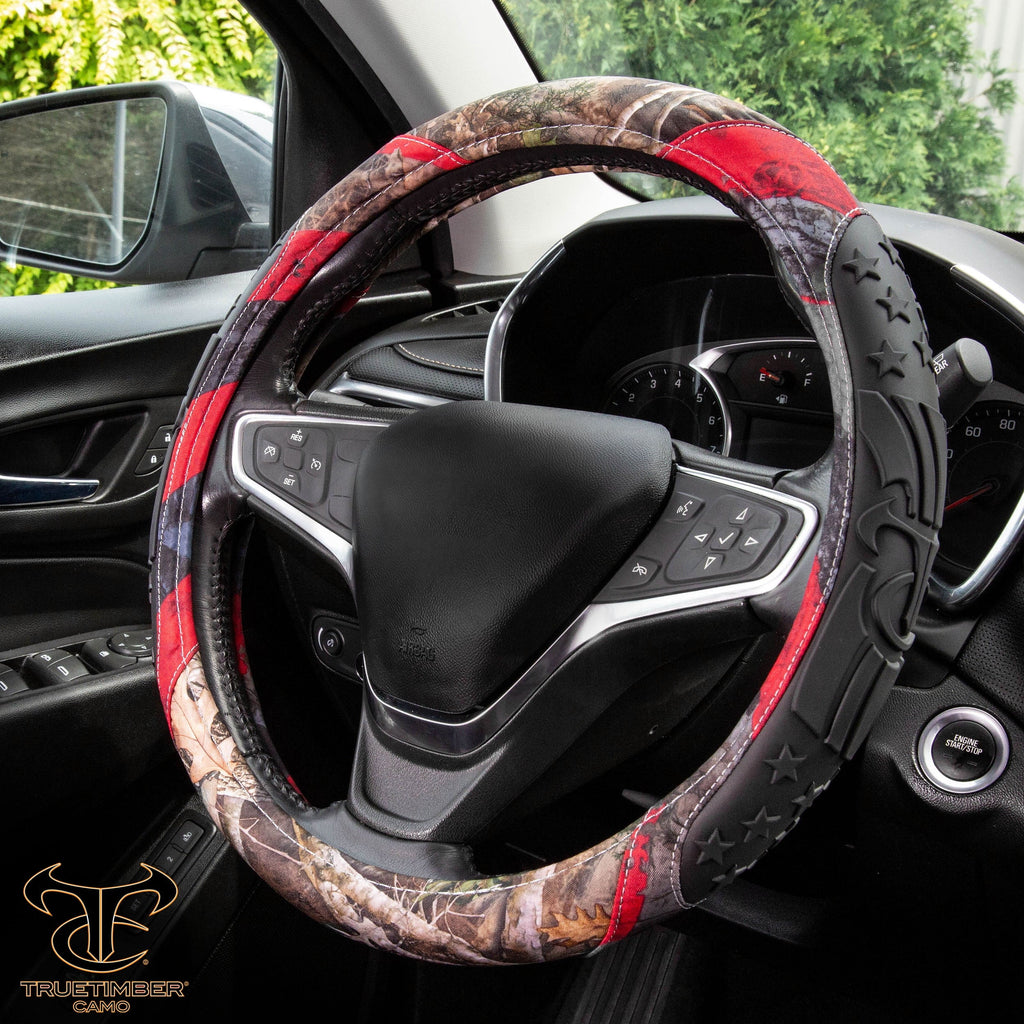 TrueTimber Kanati Freedom Steering Wheel Cover, Anti Slip & Odor Free, Car, Truck, SUV Accessories, Universal Fit 14.5” – 15.5”, Auto, Camouflage and Red