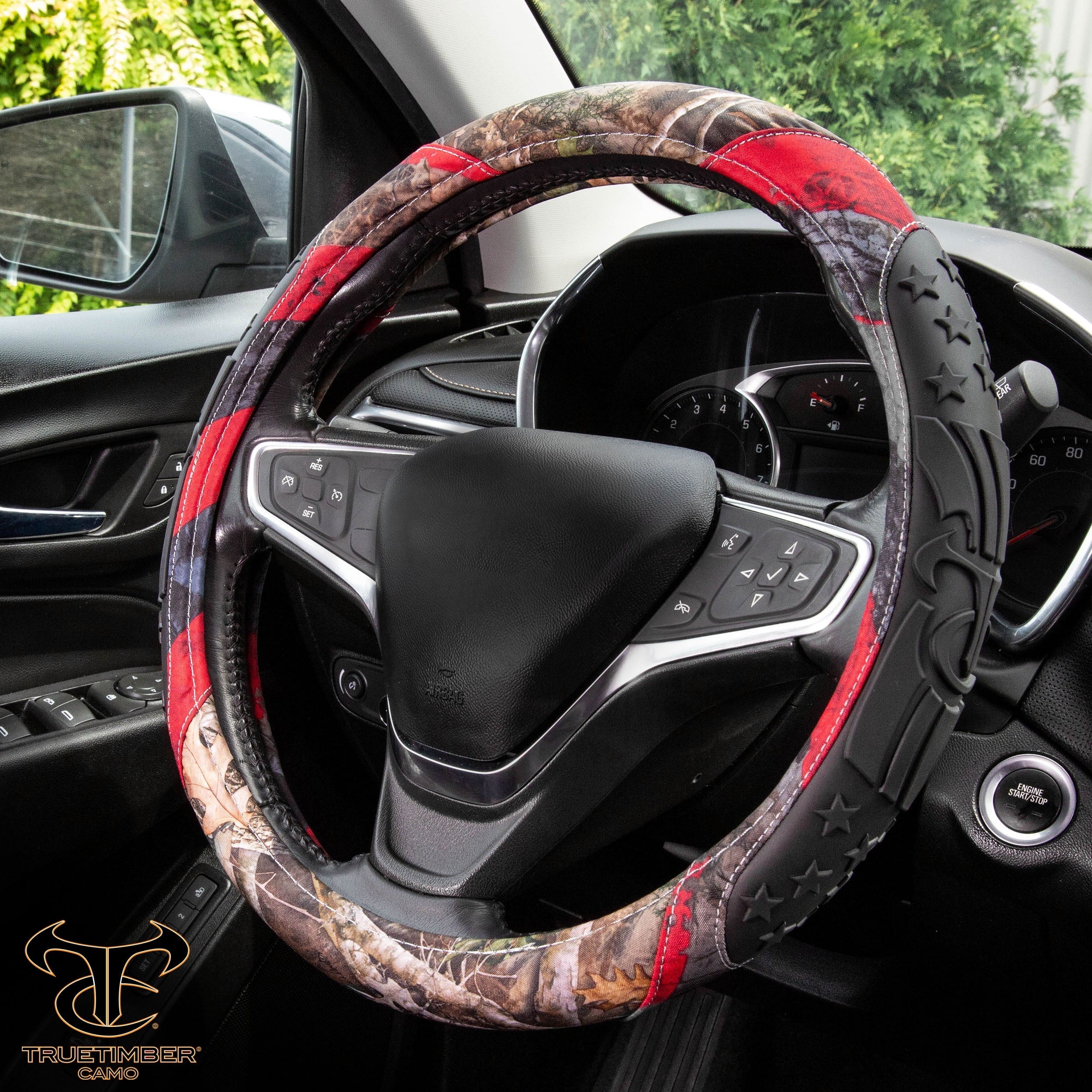 TrueTimber Kanati Freedom Steering Wheel Cover, Anti Slip & Odor Free, Car, Truck, SUV Accessories, Universal Fit 14.5” – 15.5”, Auto, Camouflage and Red