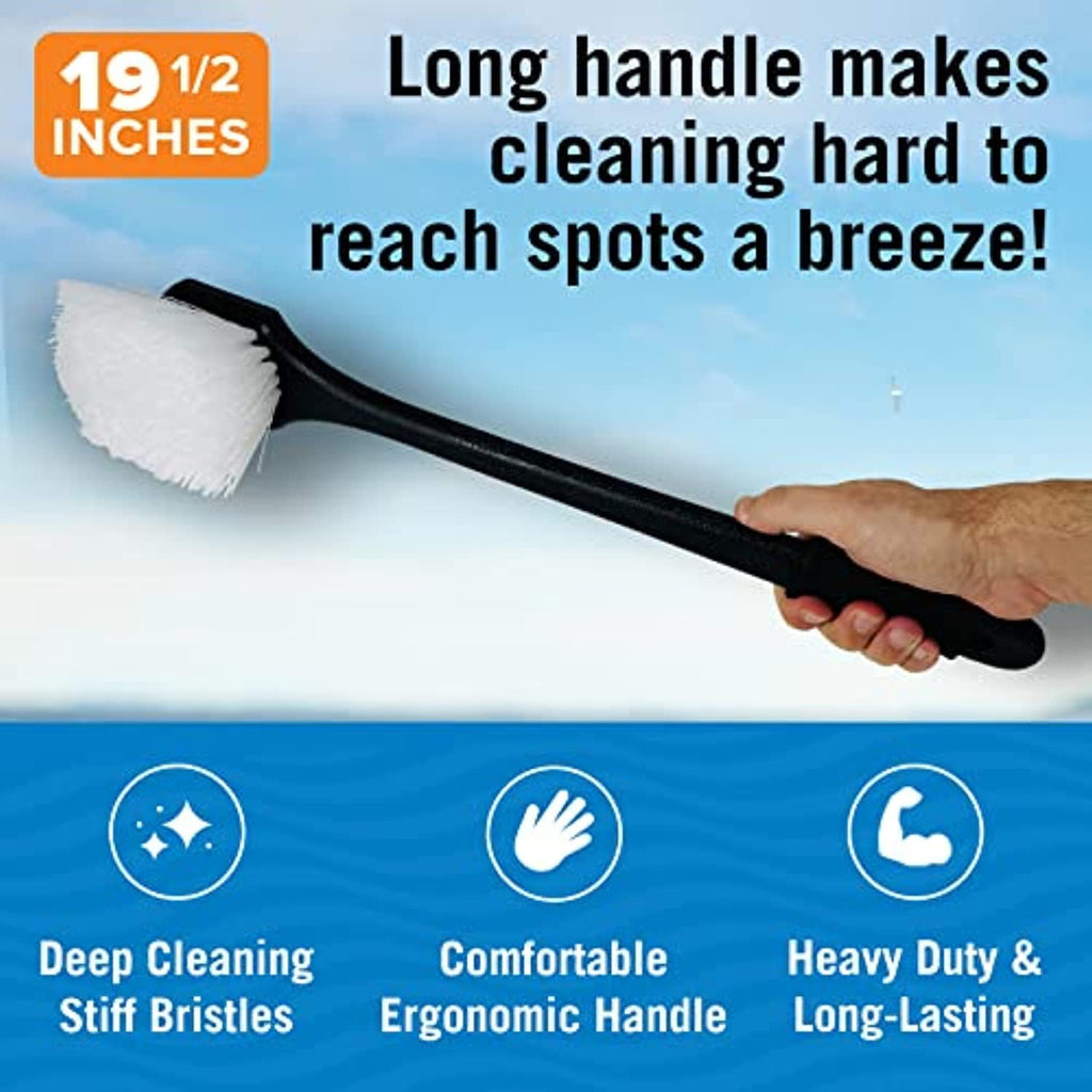 Stiff Hand Scrub Brush Tire Brush Heavy Duty Outdoor Boat Scrub Brush Handled Wheel and Tire Cleaning Brush Carpet Brush Scrubber All Purpose Cleaning (Long Handle)