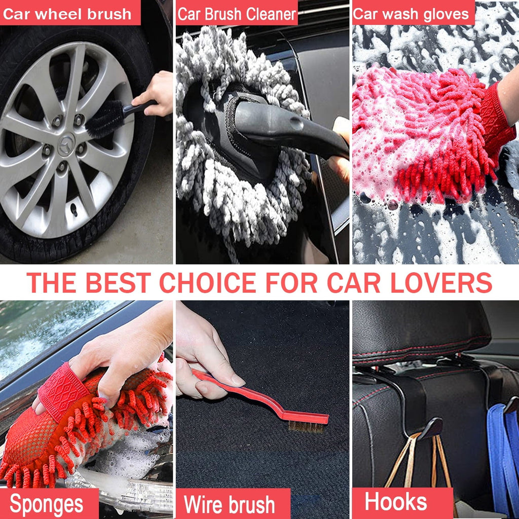 YILAIRIOU Car Wash Cleaning Kit with Foam Gun Sprayer Microfiber Sponge and Towels Tire Brush Collapsible Bucket Built for The Perfect Car Wash Kit, for Cleaning Car Gardens and Pets