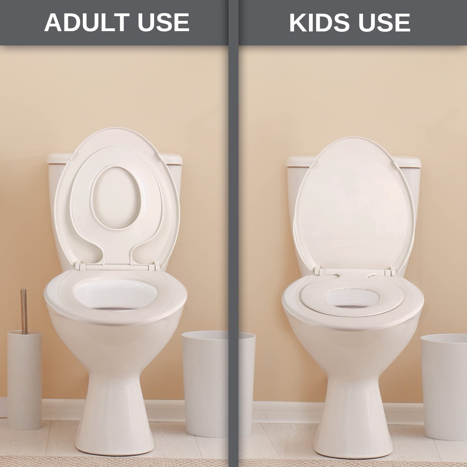 UMIEN Potty Training Seat Ideal 2 in 1 Toilet Seat For Toddlers & Adults– Space Saving Solution For Kids Potty Training Easy To Install Convertible Toilet Seat, (Elongated)