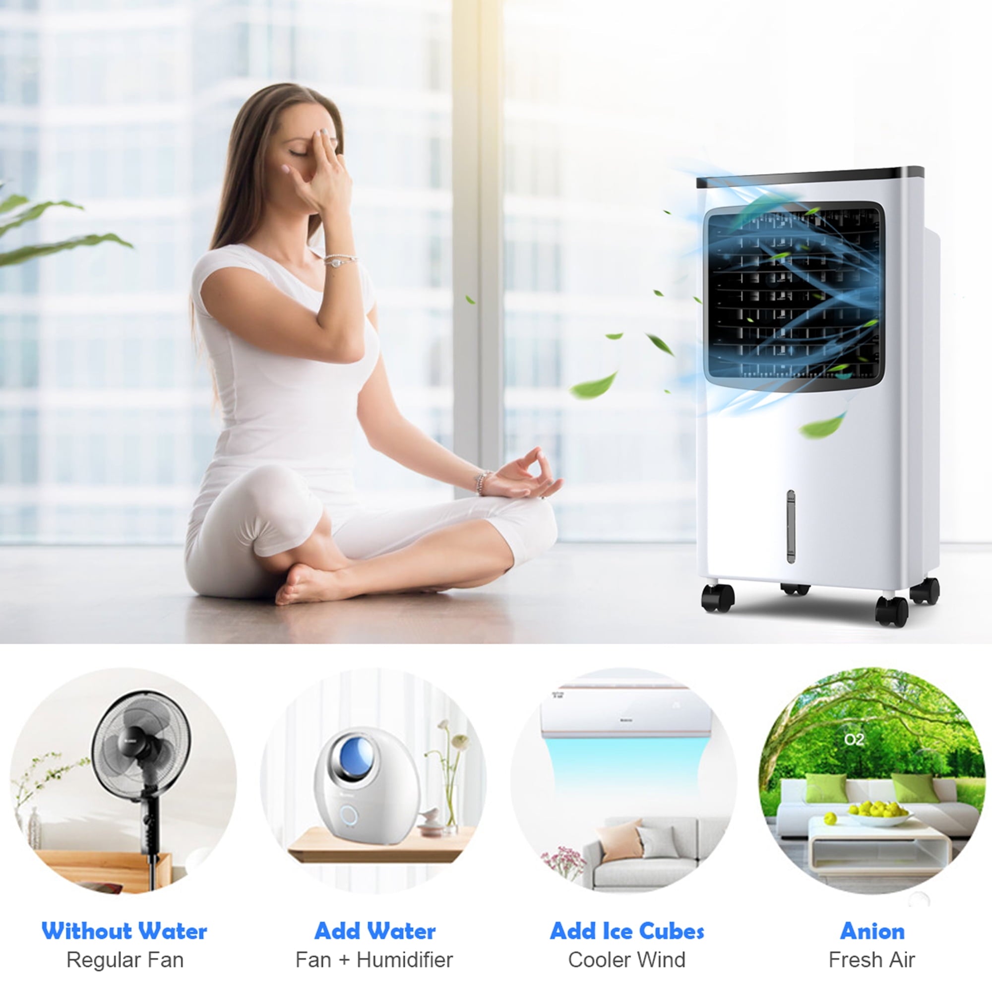 Gymax Evaporative Air Cooler Fan w/ 3 Modes and Speeds Home Office