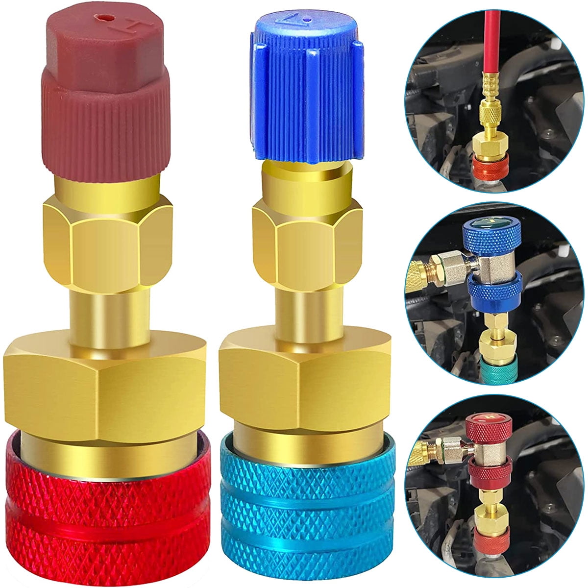 Welpettie 2pcs Quick Couplers Connectors Adapters R1234YF to R134A High and Low Side Quick Coupler R12 to R134A Adapter Fitting Connector for Car Air Conditioning AC Charging