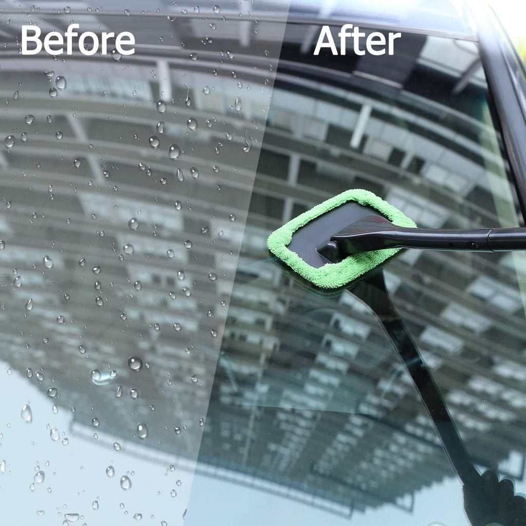 Windshield Cleaner, Microfiber Car Windshield Cleaning Tool and Washable Microfiber Pads and Extendable Handle Auto Inside Glass Wiper Kit