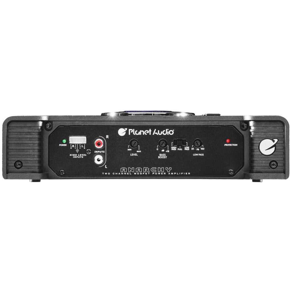 Planet Audio AC600.2 Anarchy Series Car Audio Amplifier - 600 High Output, 2 Channel, Class A/B, High/Low Level Inputs, High/Low Pass Crossover, Bridgeable, Full Range, For Stereo and Subwoofer