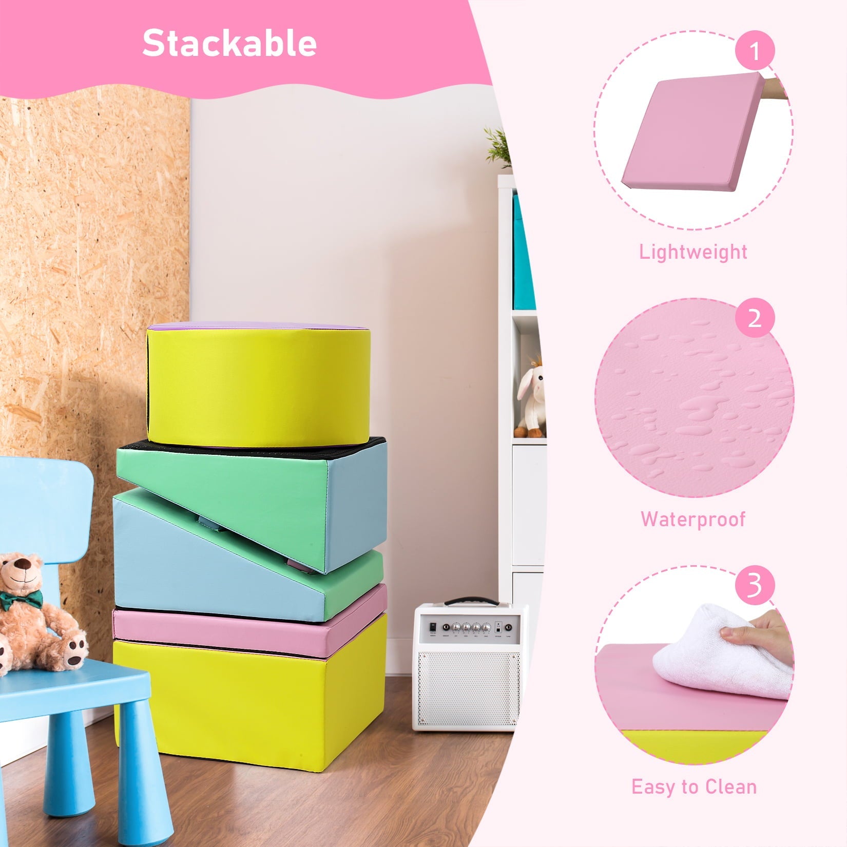 Soft Climbing Set,Foam Climbing Blocks for Toddlers , Climbing, Crawling Play Set,5PCS