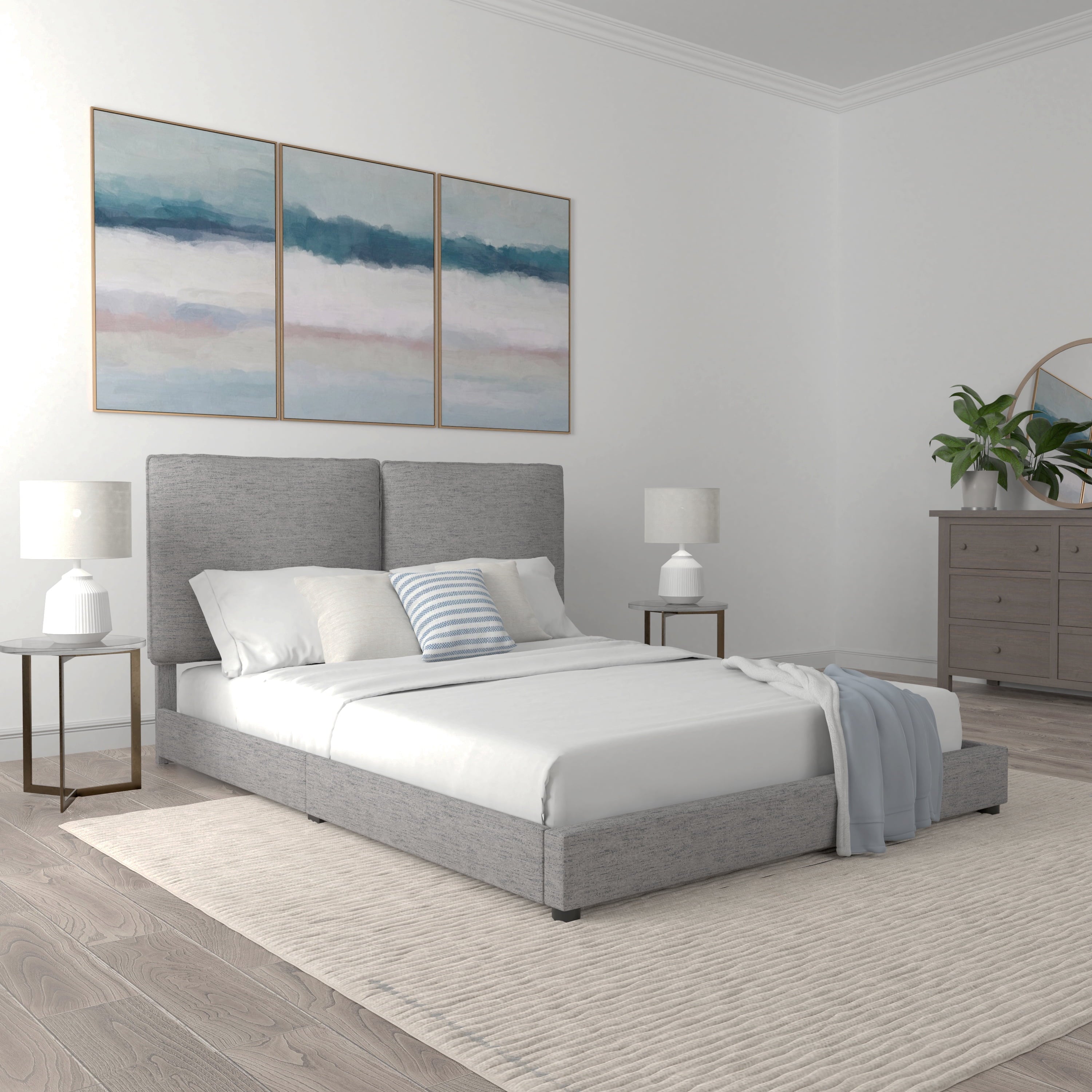 Hillsdale Arden Upholstered Pillow Queen Platform Bed, Nature Gray
