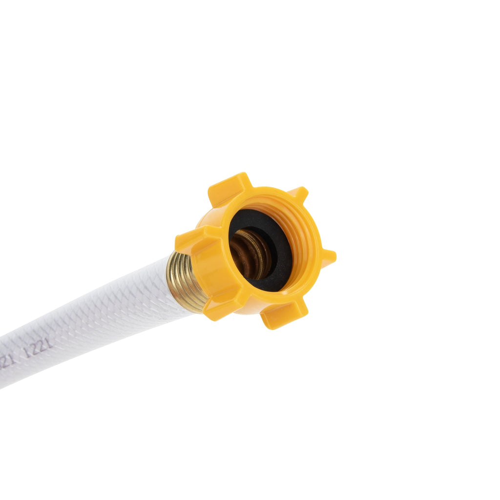 Camco TastePURE 50-Ft Camper/RV Water Hose | Features Reinforced Kink-Resistant Design & Rolled Brass Fittings w/Yellow ABS Swivel Female Connector | 5/8â Inner Diameter | Drinking Water Safe (22793)