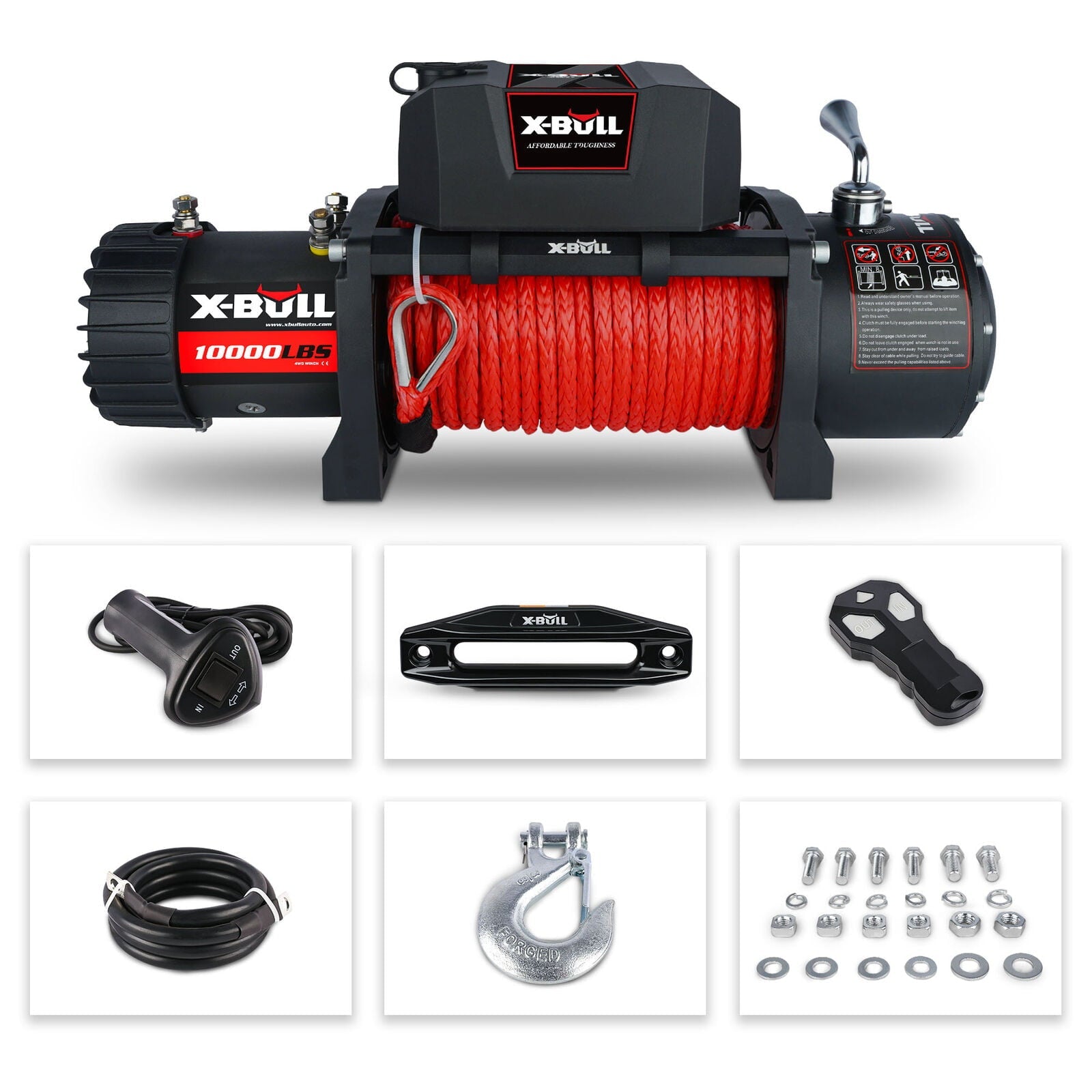 X-BULL 10000lb Winch Load Capacity Electric Winch Kit 12V Synthetic Rope Waterproof Electric Winch with Hawse Fairlead with Wireless Handheld Remote and Corded Control Recovery