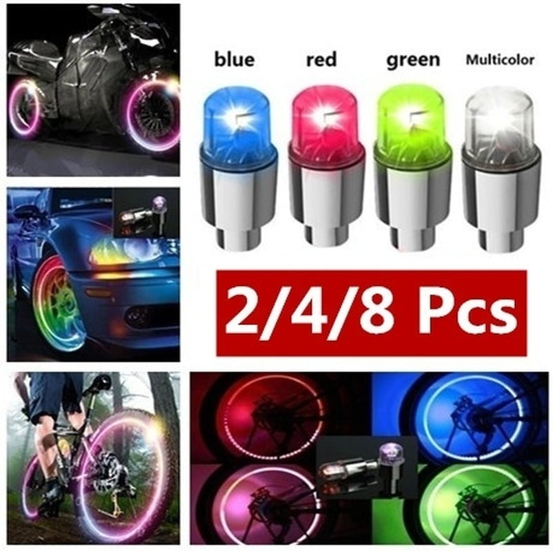 2/4/8pcs Bike Car Motorcycle Wheel Tire Tyre Valve Cap Flash LED Light Spoke Lamp Car Stem Cap