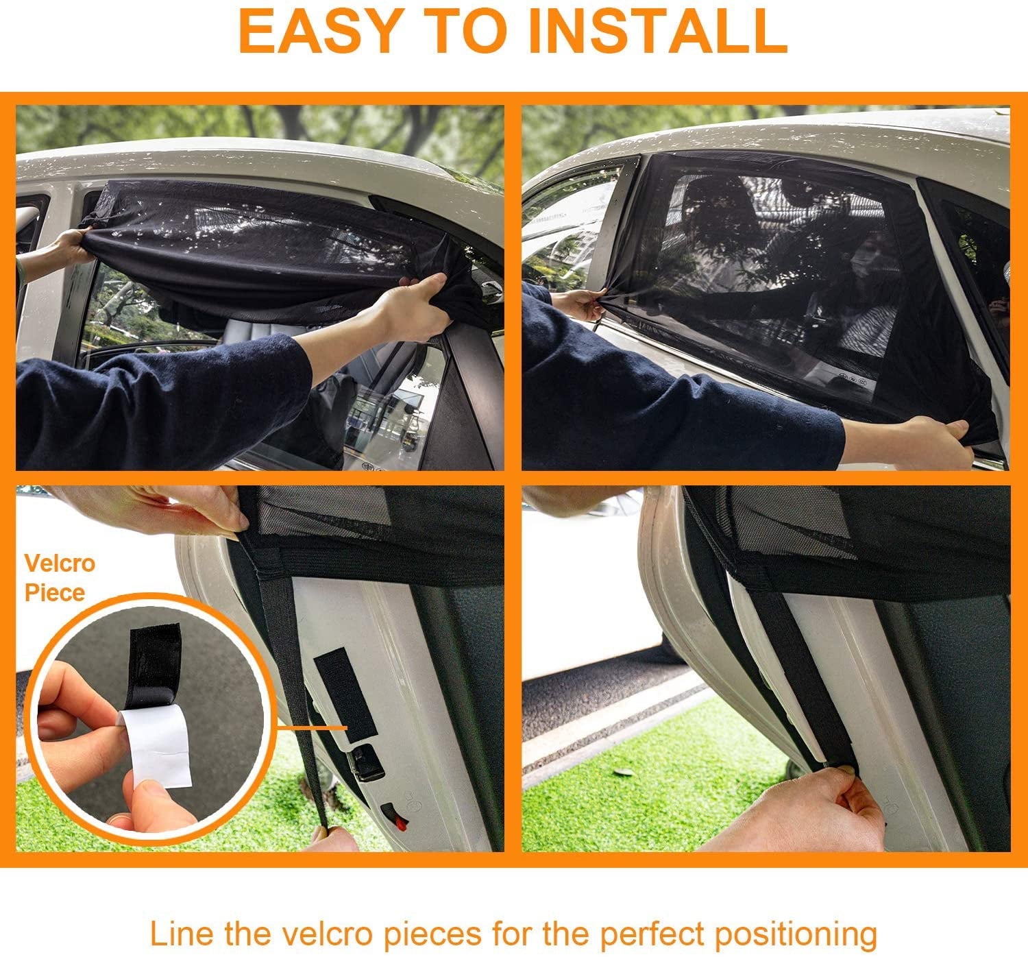 AstroAI Car Window Shade, Rear Stretchable Breathable Mesh Fabric 26.4H x 51.2L, for Most Vehicles (2 Pack, Black)