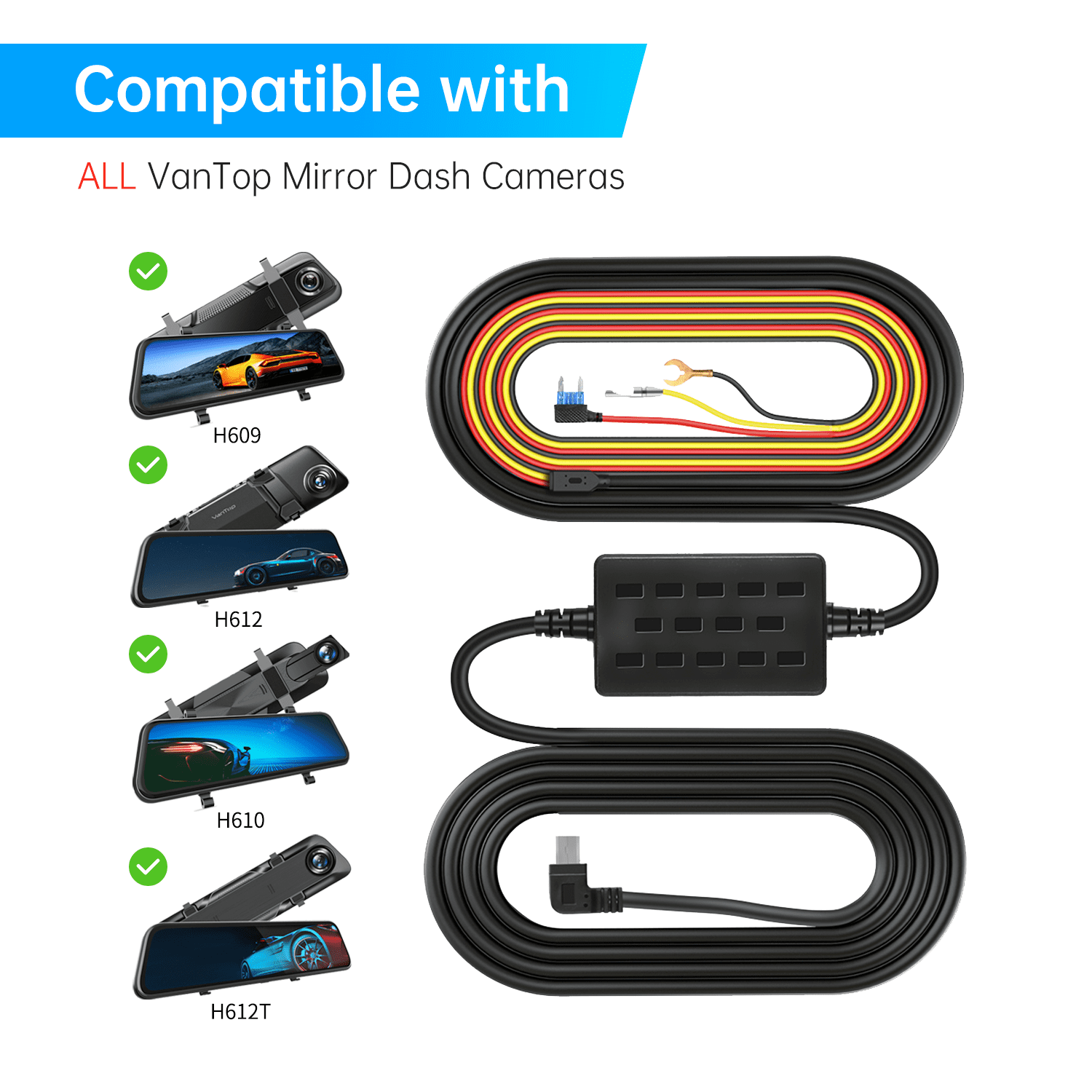 VanTop V9H Dash Cam Hardwire Kit, 11.5ft Mini USB Hard Wire Kit for Dashcam Converts 12V-24V to 5V/2.5A w/Fuse Kit with Tool