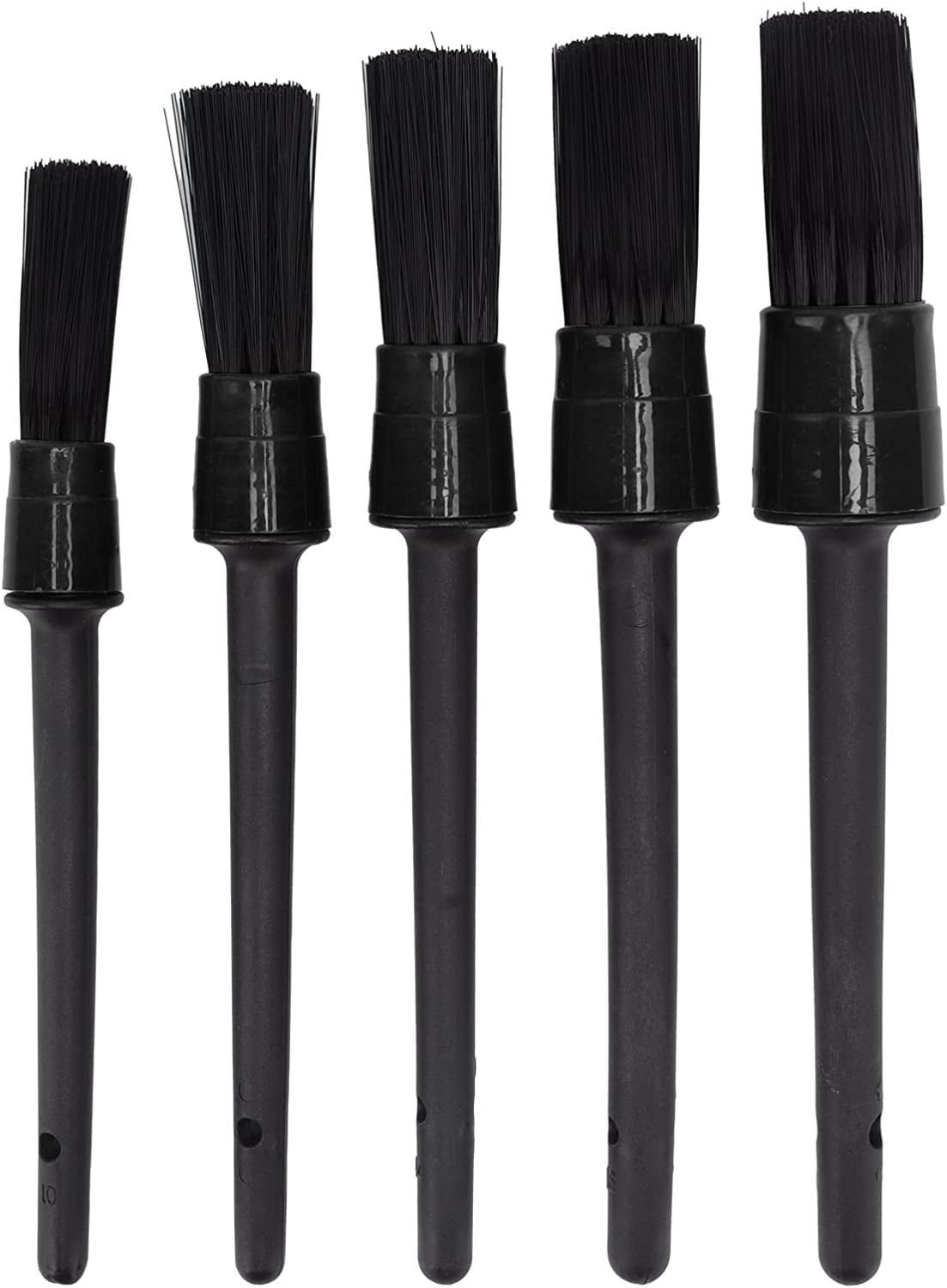 Detailing Brush Set, 5PCS Different Sizes Auto Detailing Brushes Soft Nylon Car Detail Brushes for Car Interior Exterior Tires Air Vents Panels Leather Engine Bay Cleaning (Black) (Black)