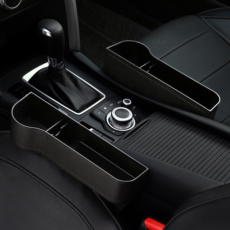Maynos Car Seat Pockets PU Leather Car Console Side Organizer Seat Gap Filler Catch Caddy ，Multifunctional with Cup Holder Car Seat Crevice Storage Box Creamy-White (1 Pack)