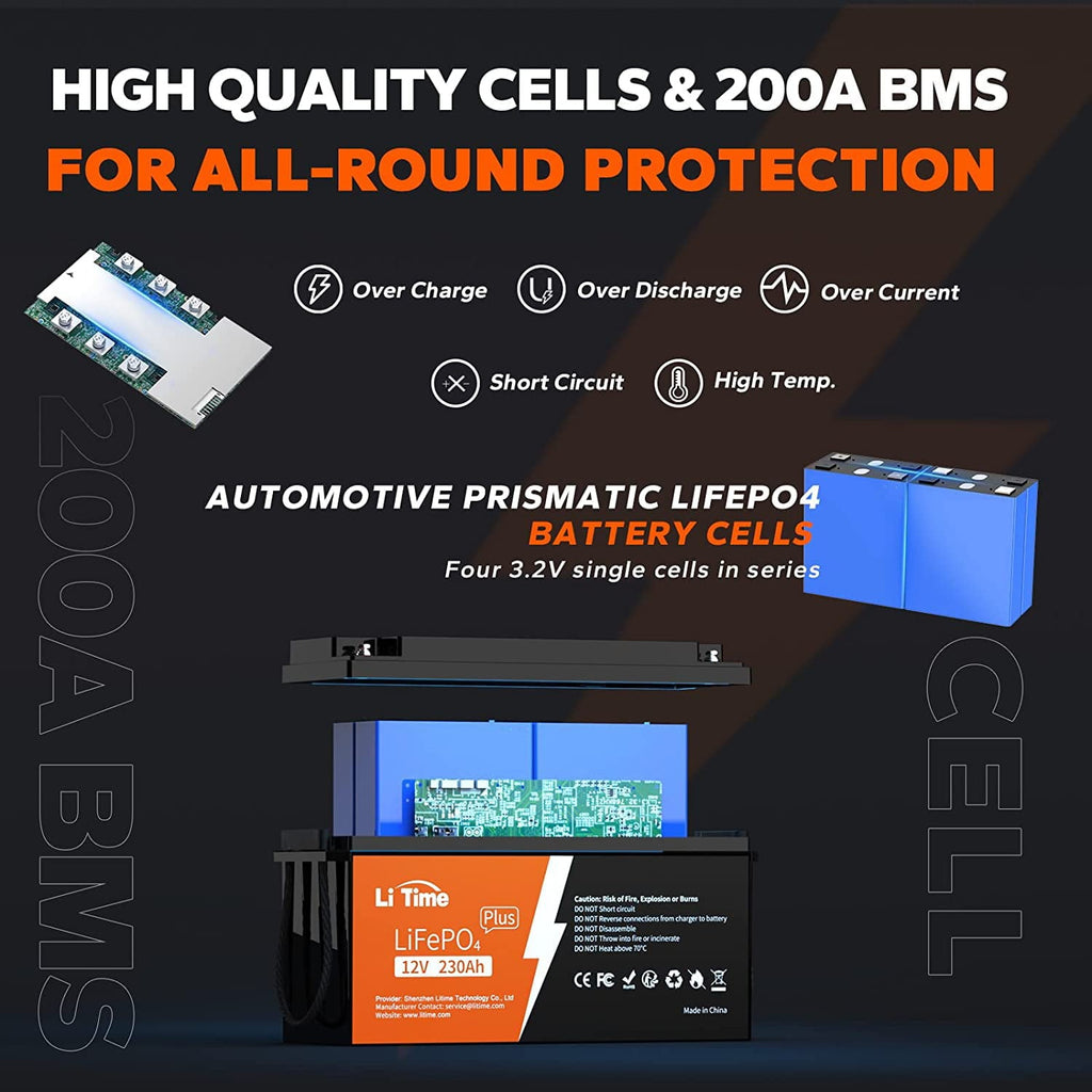 LiTime 12V 230Ah Plus Low-Temp Protection LiFePO4 Battery, Built-In 200A BMS, Max 2944Wh Energy for RV, Camping, Solar System, Home Energy Storage
