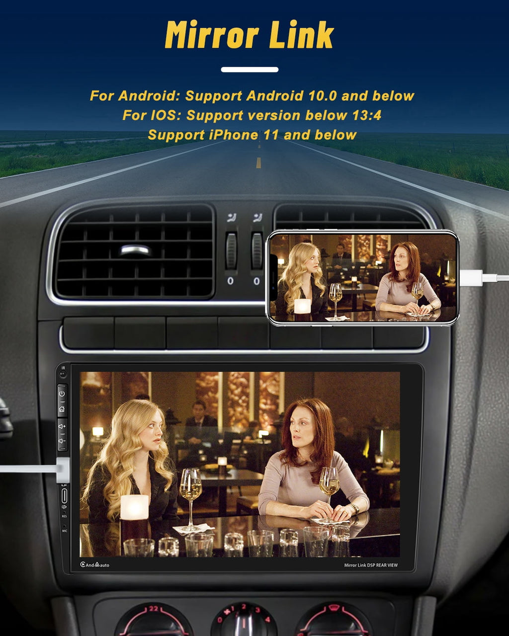 Hongchen Single 1 DIN 9'' Car Stereo Radio Type C Apple Carplay Android Auto Mirror Link HD Touch Screen Car MP5 Multimedia Player Bluetooth FM USB&Microphone(With Backup Camera)