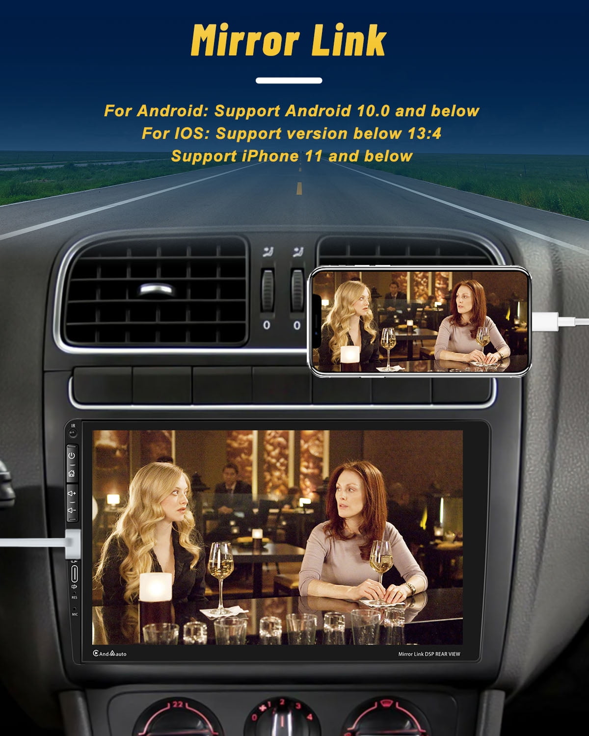 Hongchen Single 1 DIN 9'' Car Stereo Radio Type C Apple Carplay Android Auto Mirror Link HD Touch Screen Car MP5 Multimedia Player Bluetooth FM USB&Microphone(With Backup Camera)