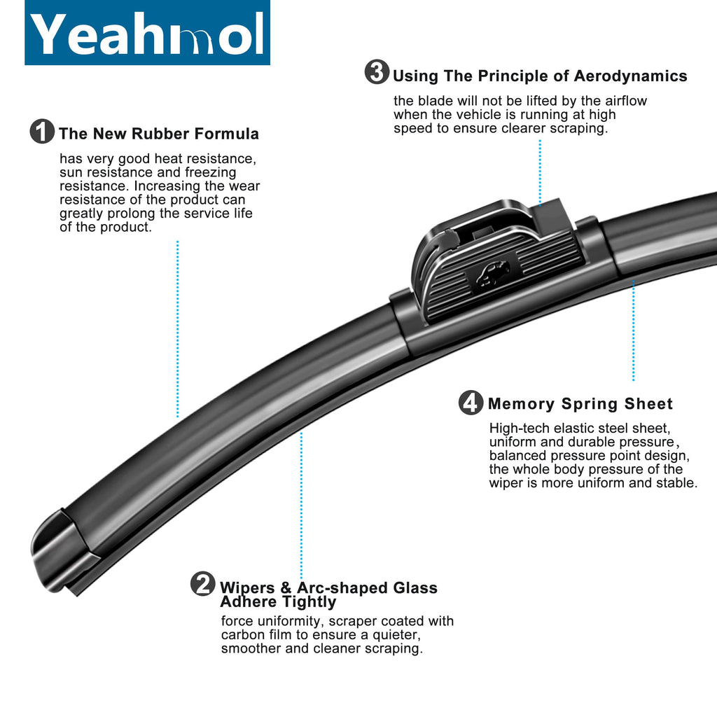 Yeahmol 26"&16" Fit For Honda CR-V 2015 Windshield Wiper Blades, Premium Replacement For Car Front Window Wiper Blades (Set of 2, 26 Inch & 16 Inch J U HOOK)