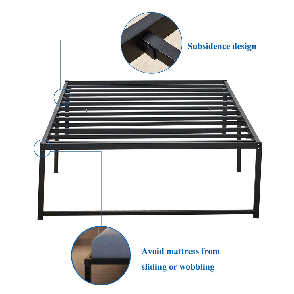 VECELO 14.2 Inch Twin Metal Platform Bed Frame, Heavy Duty Metal Bed with Under-bed Storage, No Box Spring Needed, Black