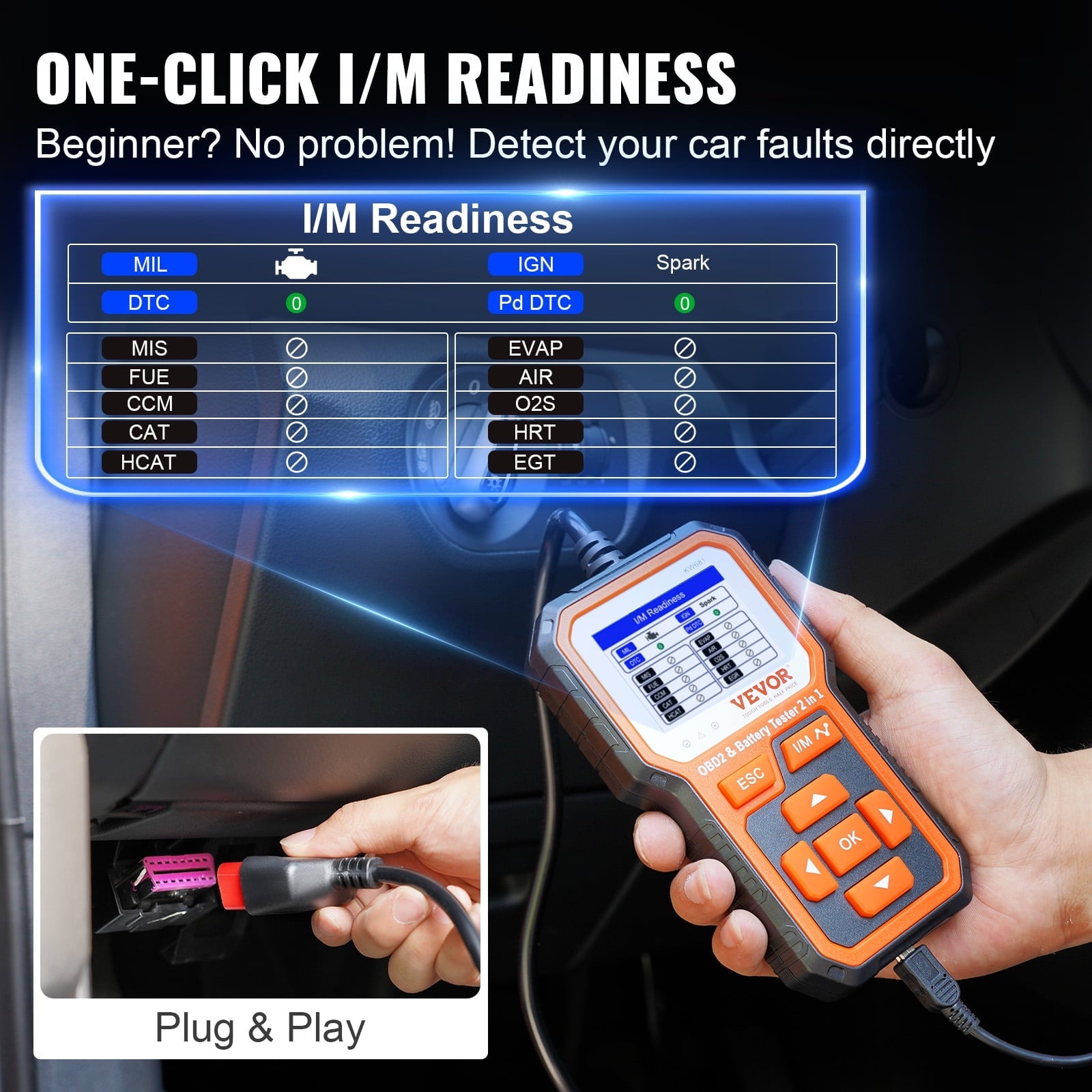 BENTISM Car OBD2 Scanner Code Reader Engine Fault Code Reader Scanner CAN Diagnostic Scan Tool for All OBD II Protocol Cars Since 1996, OBD2 Scanner Live Data for Check Engine Light, Orange