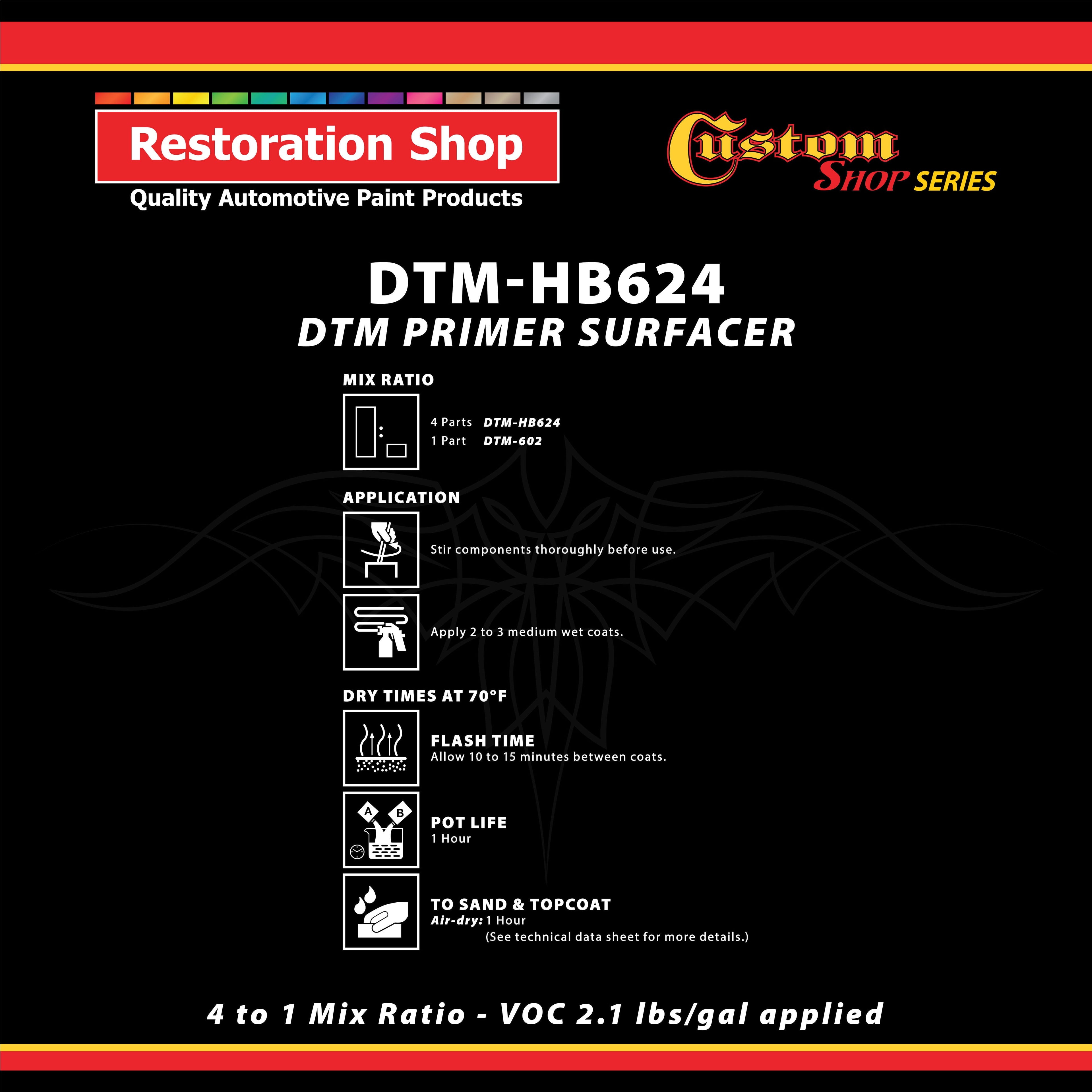 Custom Shop Gray DTM High Build Urethane Primer Surfacer (Direct to Metal) 2.1 VOC, 1-1/4 Quart Kit - Fast Dry High-Performance Primer - Automotive and Industrial Use